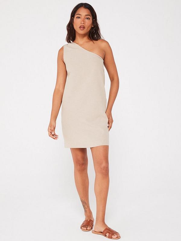JJXX One Shoulder Linen A-line Mini Dress - Beige | Very JJXX One Shoulder Linen A-line Mini Dress - Beige | Very