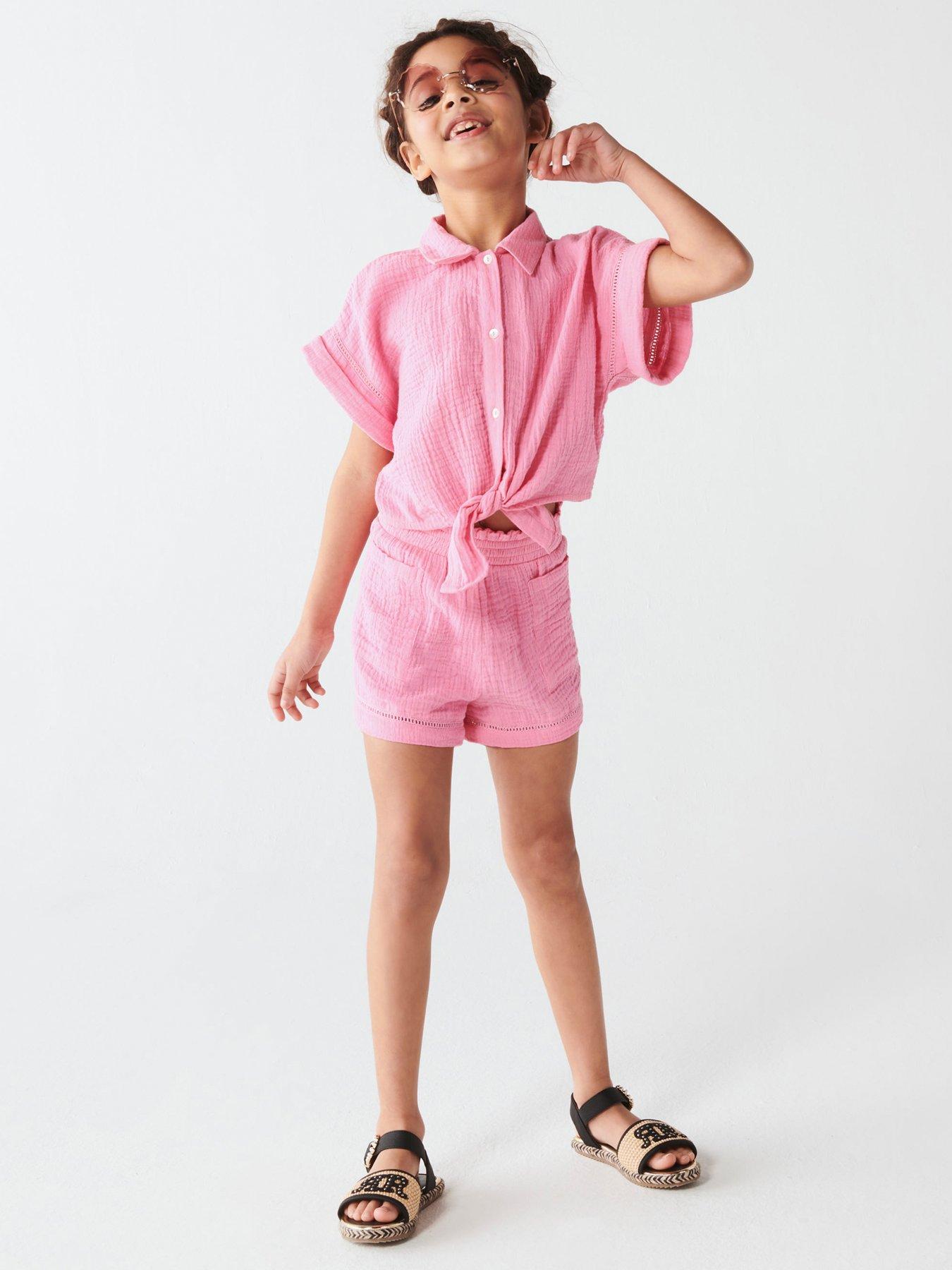 River Island Girls Textured Tie Up Top Set Pink Very