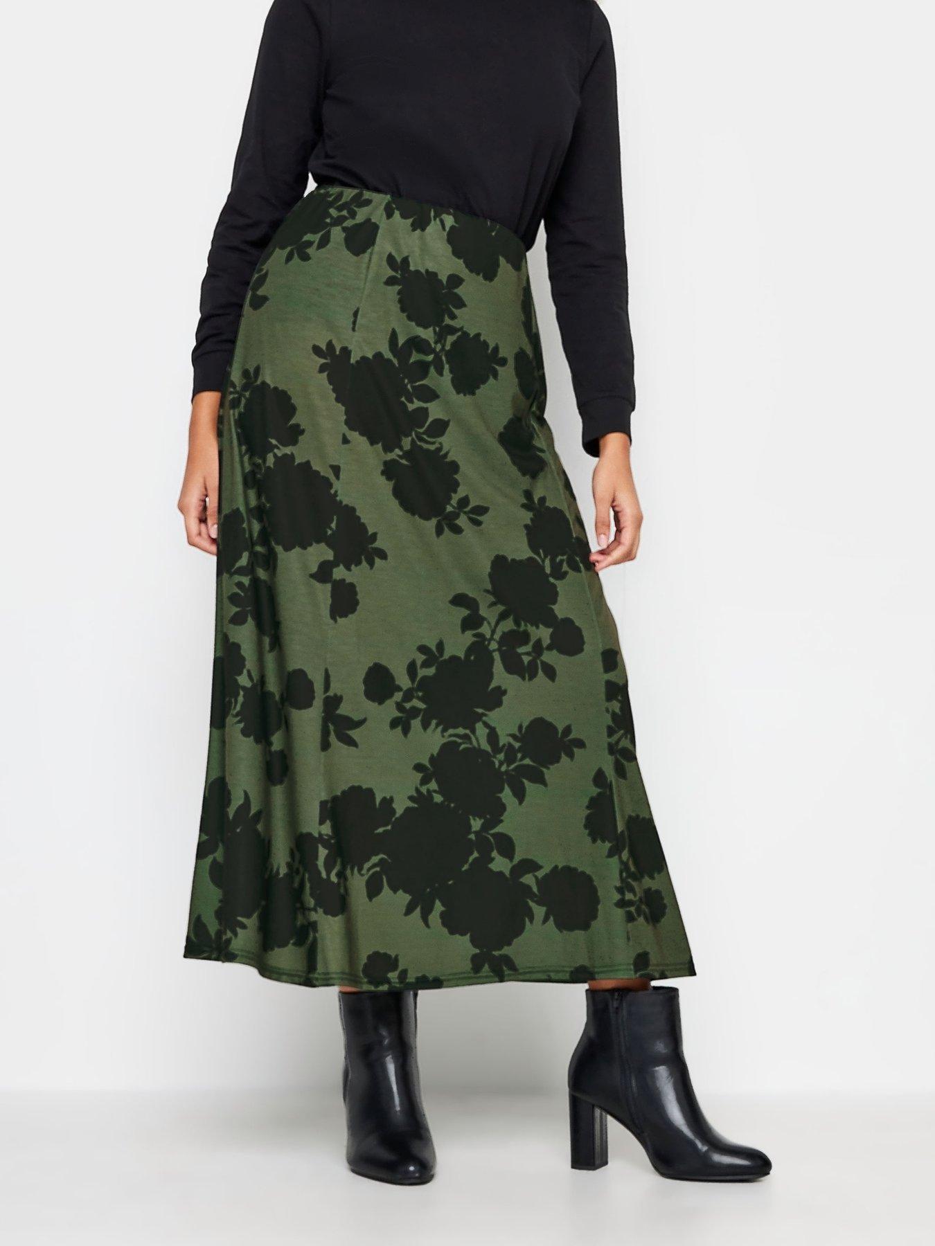 M&Co Petite Khaki Green Animal Print Ponte Skirt