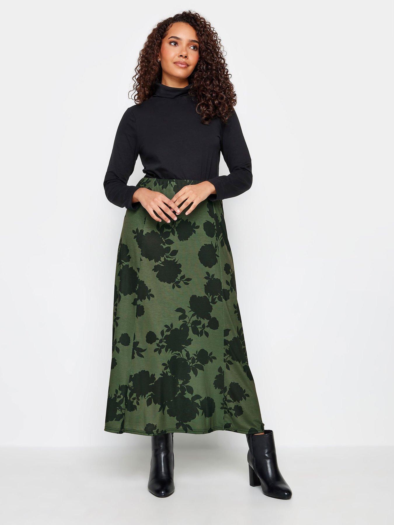 Khaki Shadow Floral Maxi Skirt