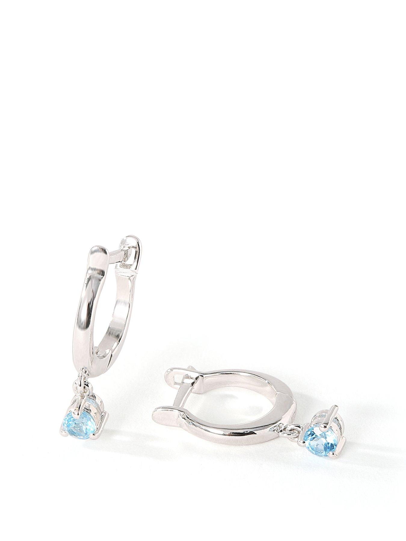 Product photograph of Love Gem Sterling Silver 3mm Round Swiss Bt Charm Hoop Earrings from very.co.uk