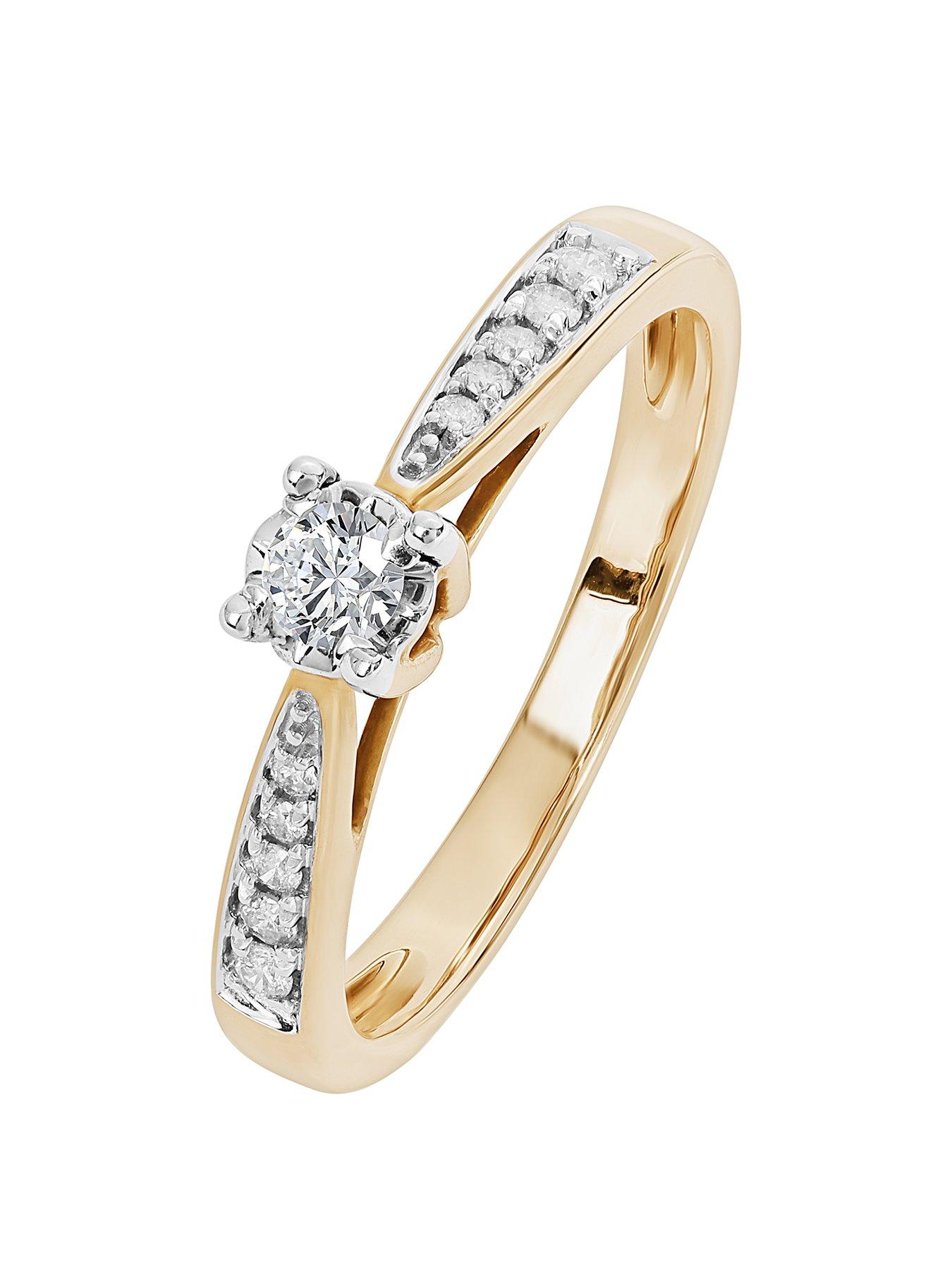 Product photograph of Love Diamond 9ct Yellow Gold 0 19ct Natural Diamond Engagement Ring from very.co.uk