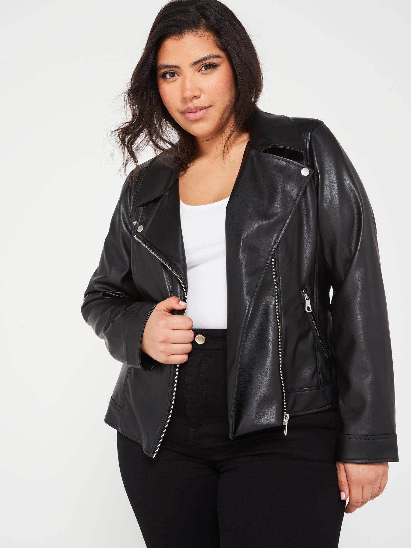 Only Curve Faux Leather Biker Jacket - Black | Very.co.uk