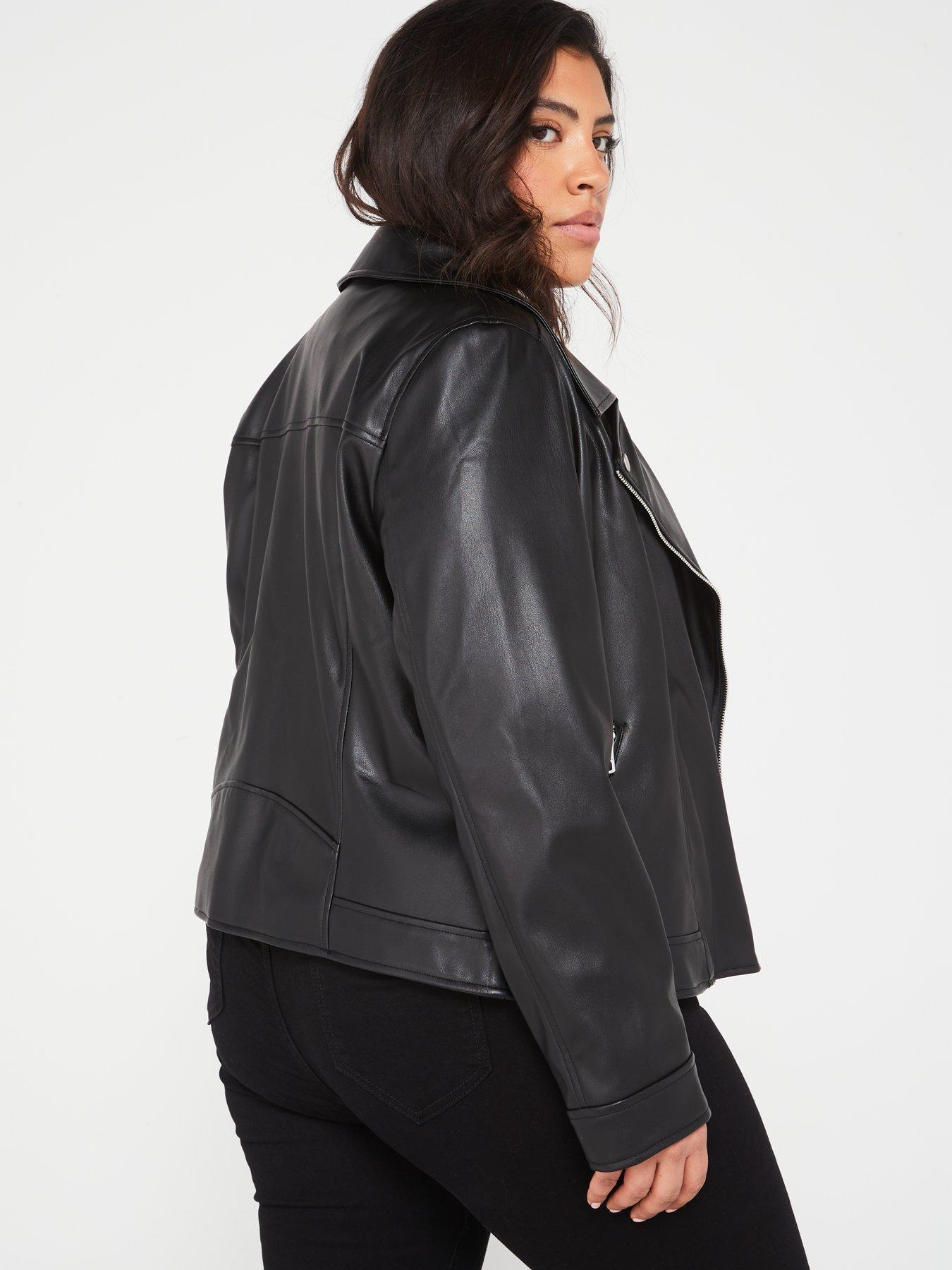 Only Curve Faux Leather Biker Jacket - Black | Very.co.uk