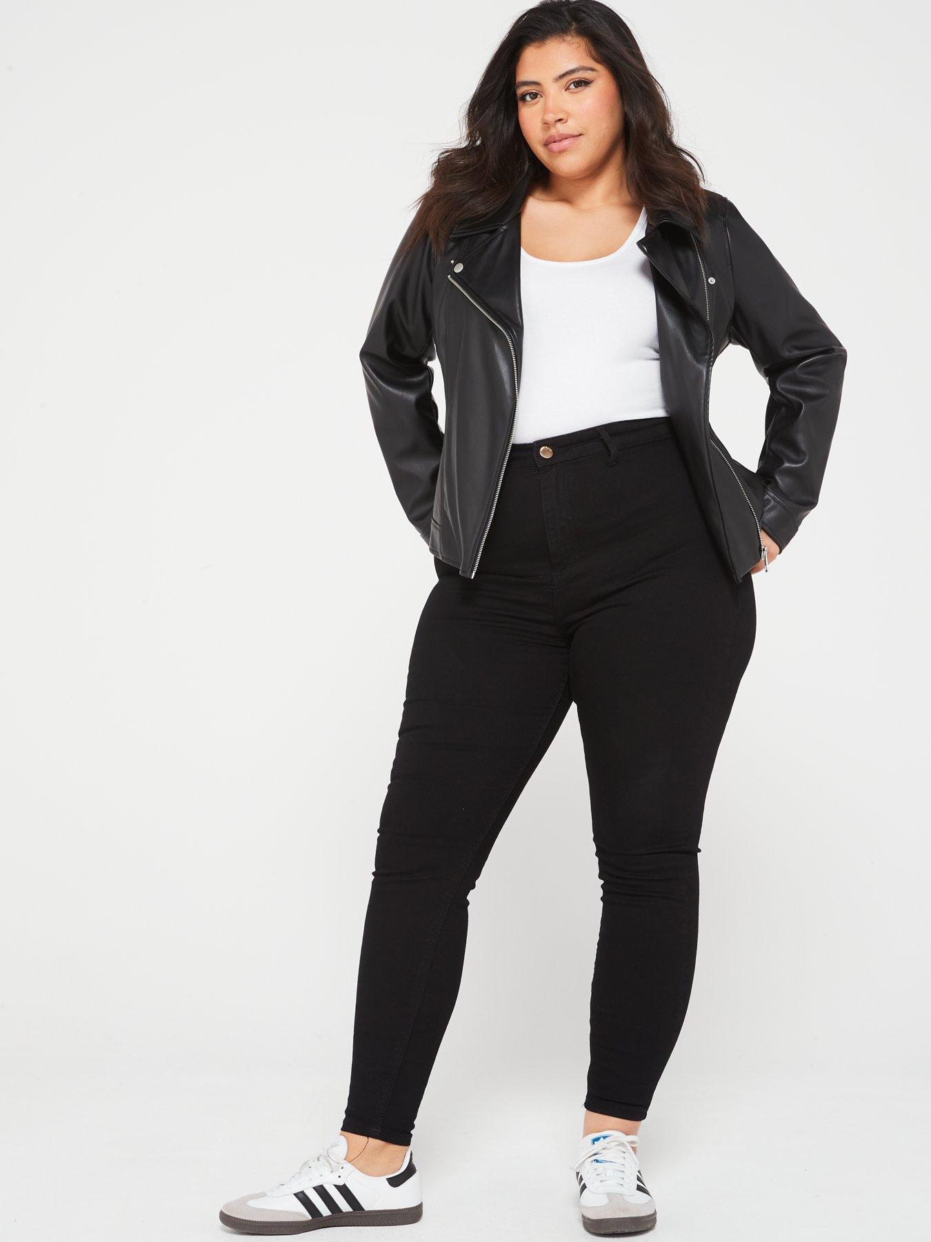 Only Curve Faux Leather Biker Jacket - Black | Very.co.uk