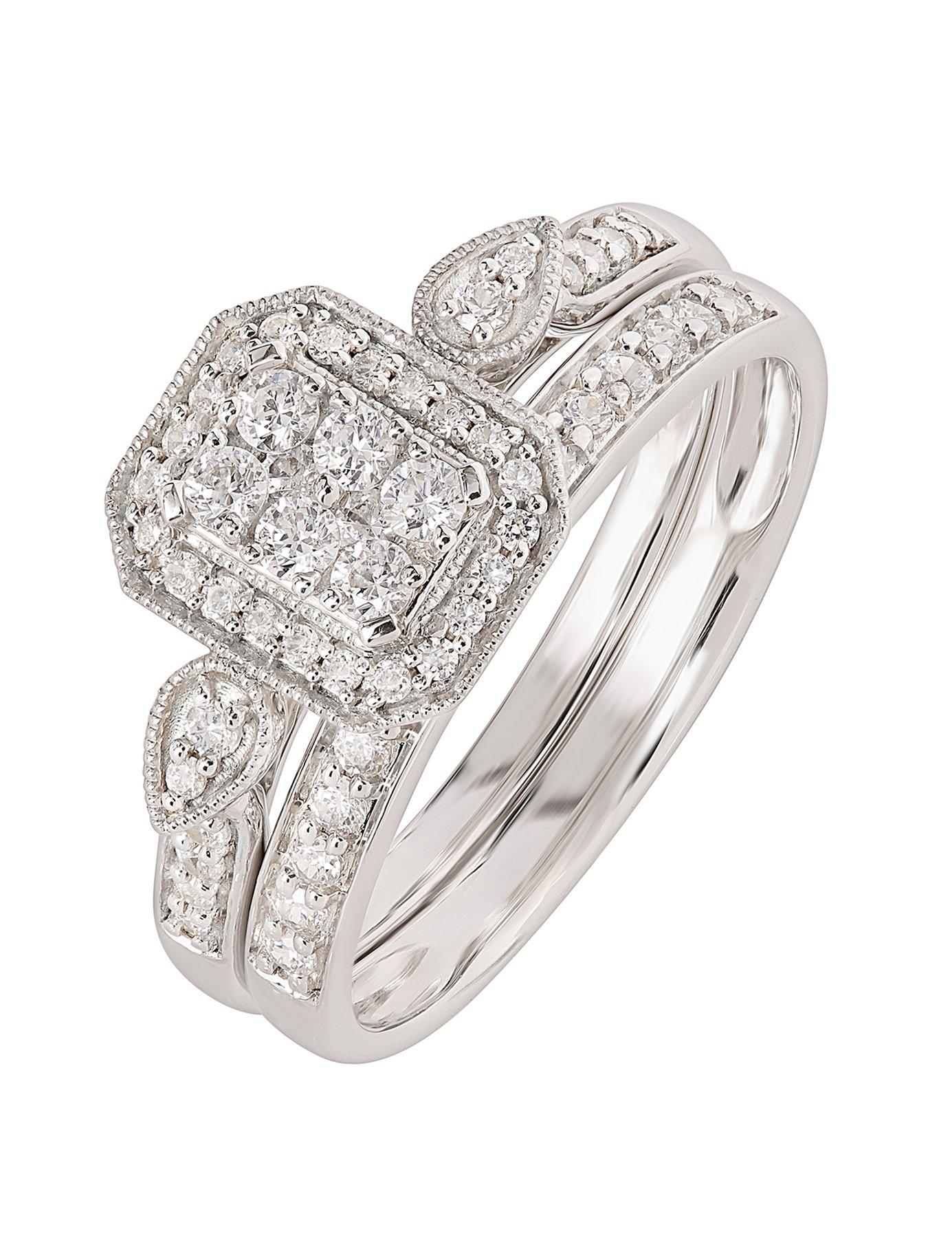 Product photograph of Love Diamond 9ct White Gold 0 50ct Natural Diamond Bridal Ring Set from very.co.uk