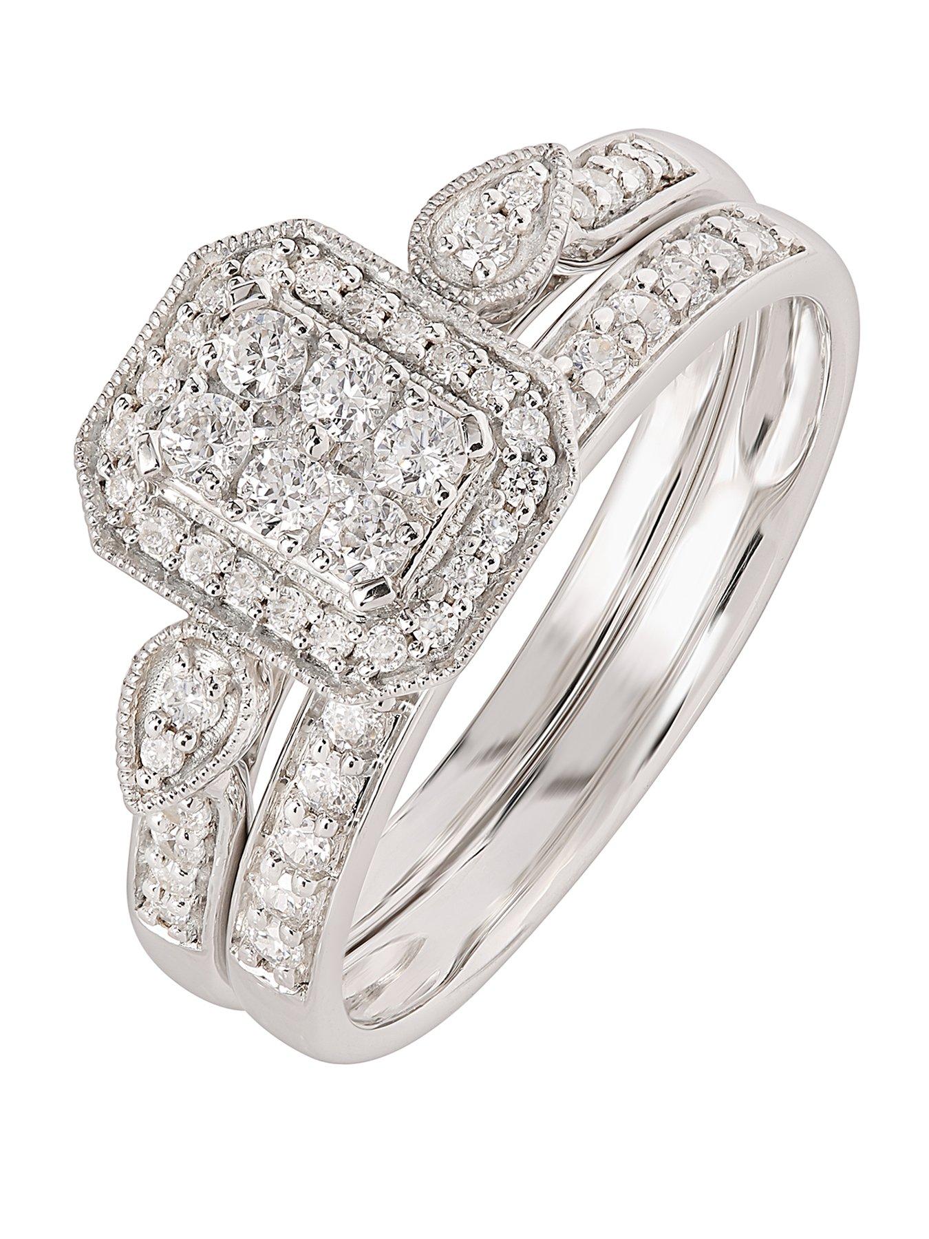 Love DIAMOND 9ct White Gold 0.50ct Natural Diamond Bridal Ring Set