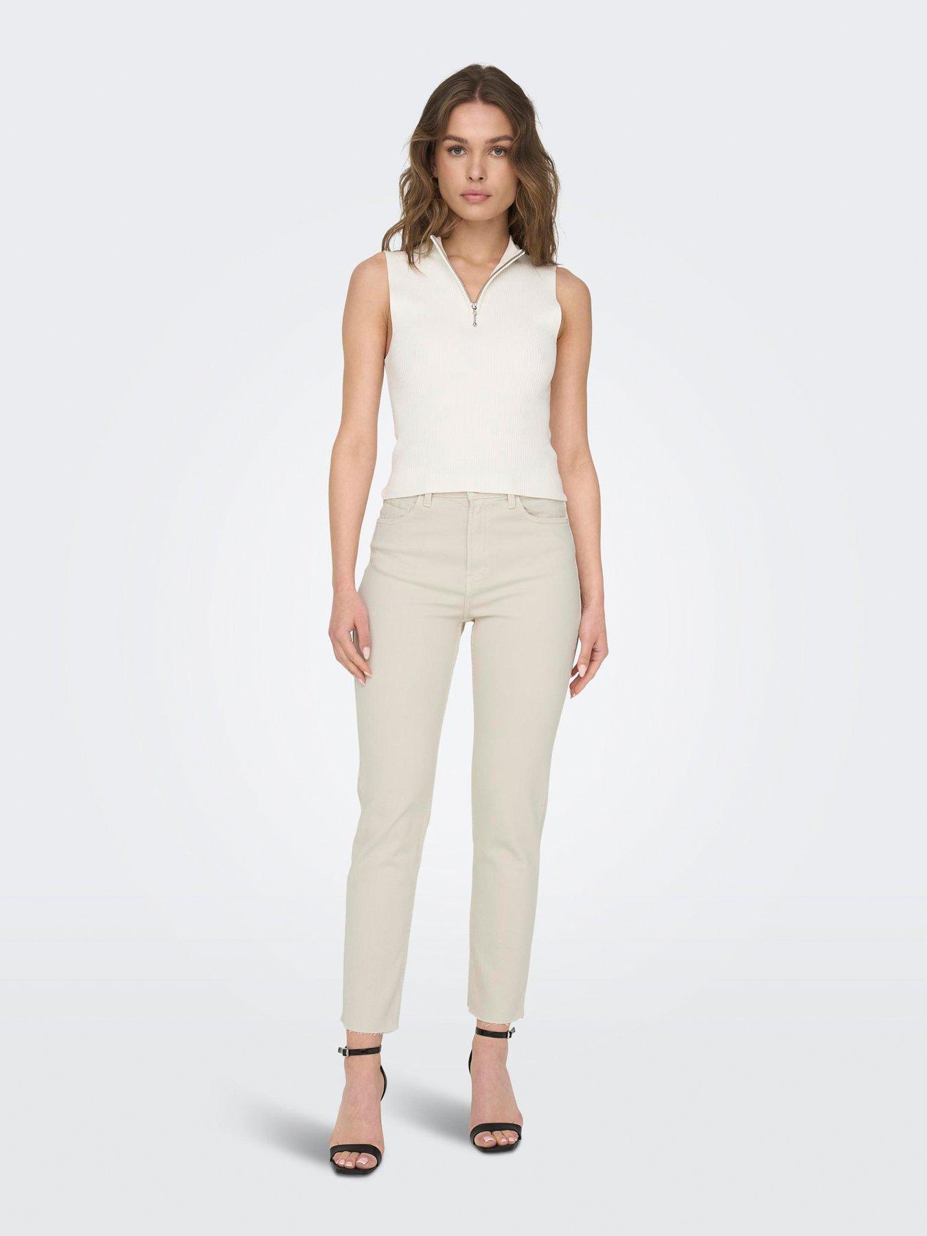 Only High Waisted Denim Jeans - Ecru