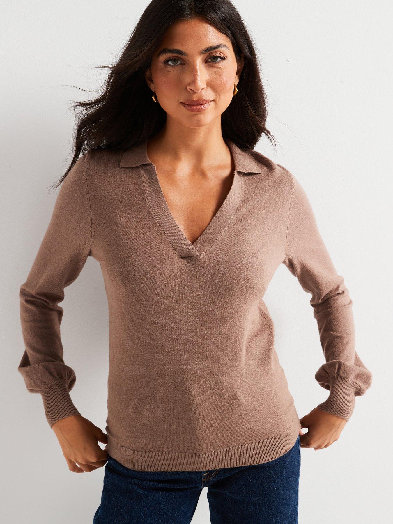 undefined Relaxed Collared Jumper - Brown