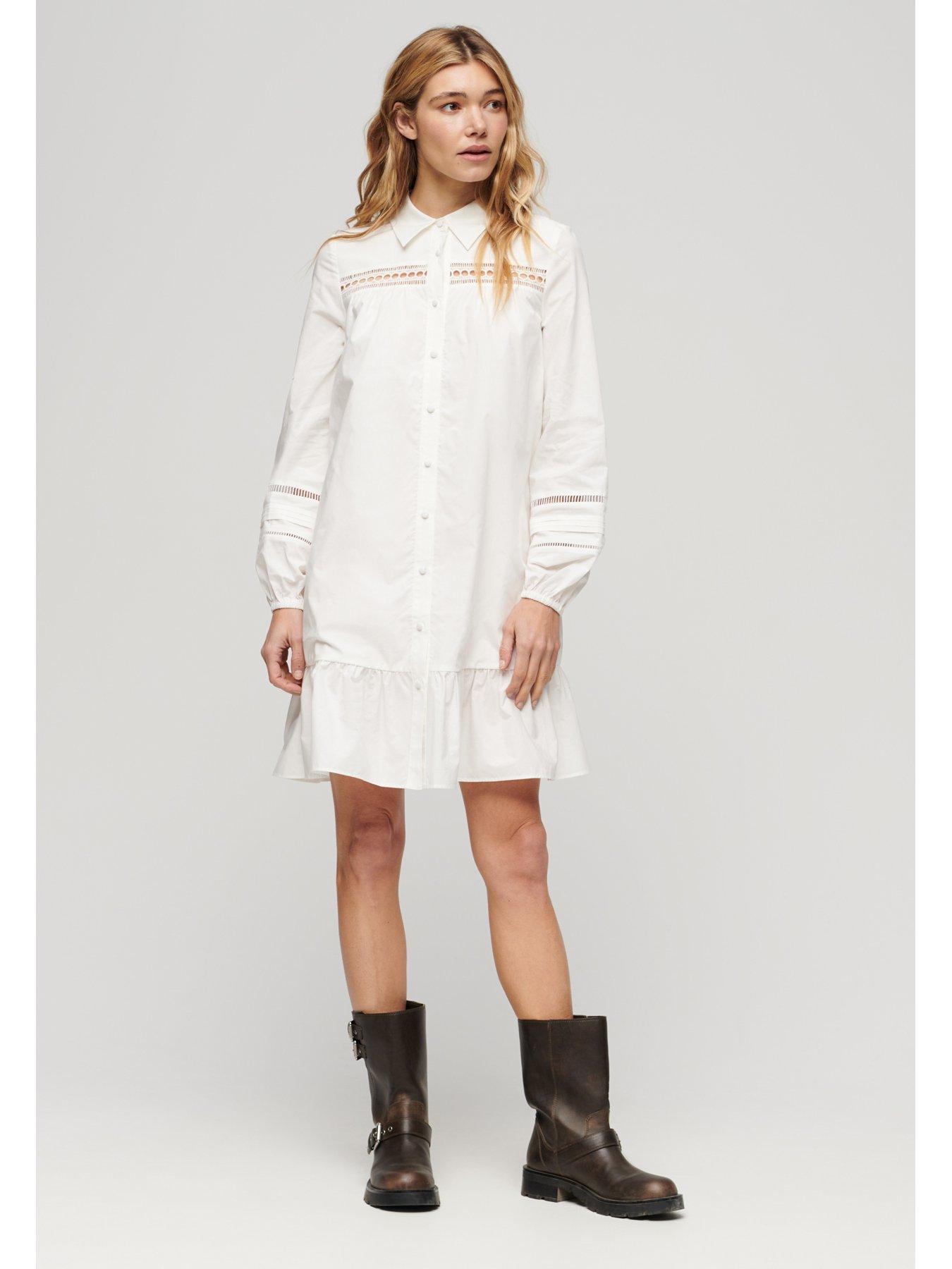 Superdry Lace Mix Shirt Dress White Very