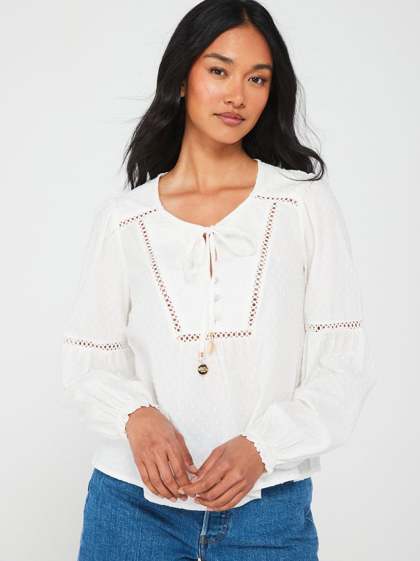 Superdry Ibiza Long Sleeve Beach Blouse - White | Very.co.uk