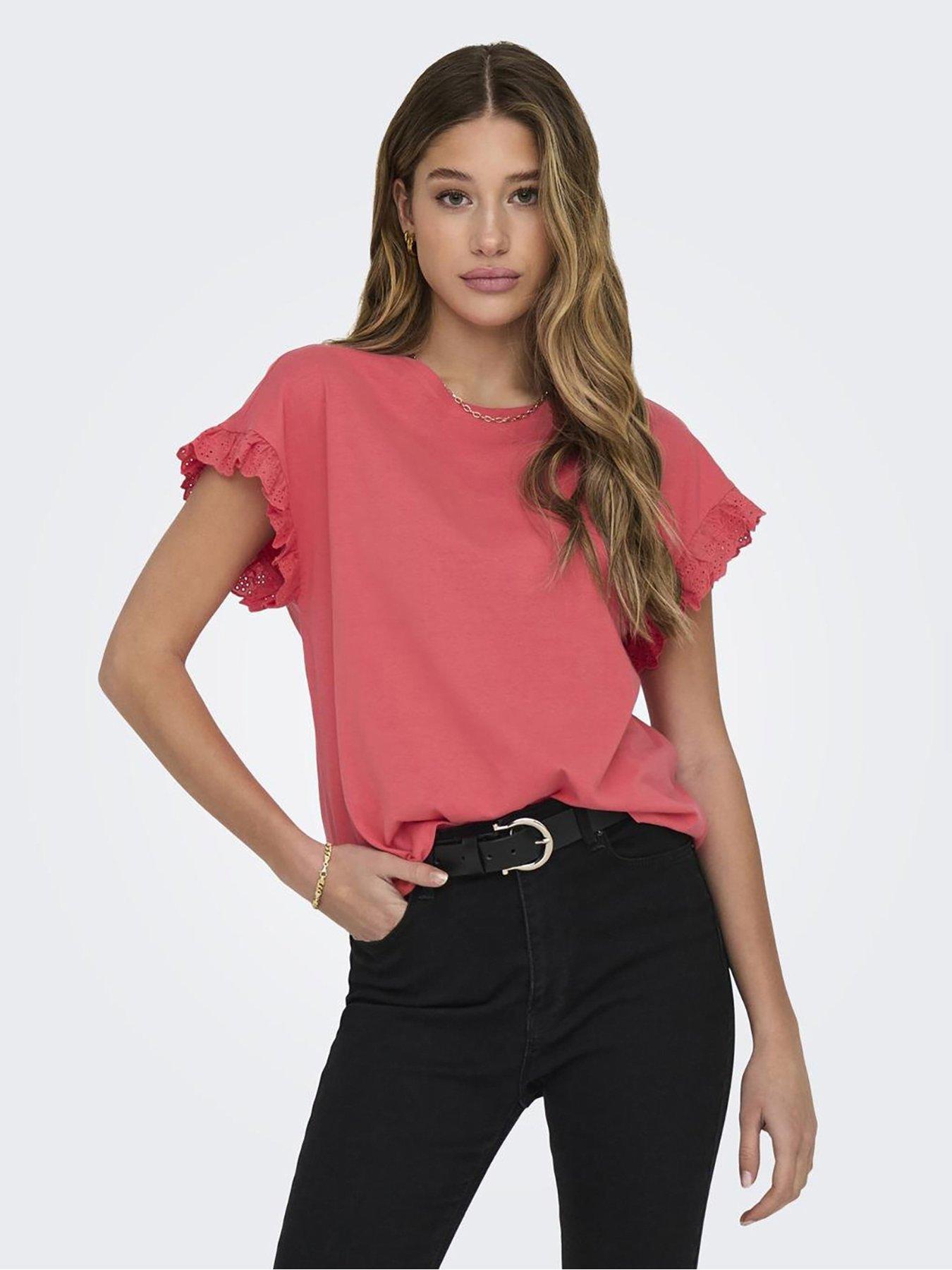 Frill Sleeve T shirt Pink