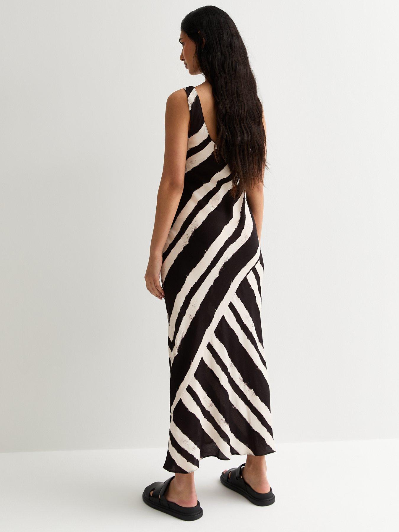 New Look Patterned Bias Cut Midi Slip Dress- Black | Very.co.uk