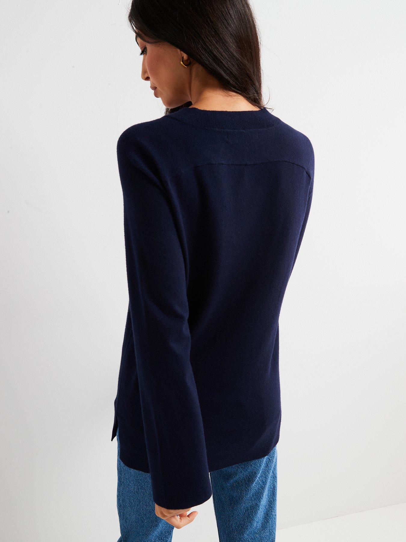 Image 2 of 6 of Everyday V Neck Longline Jumper - Navy