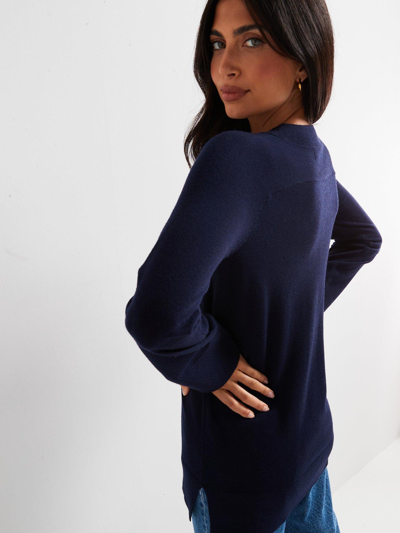 V Neck Longline Jumper Navy