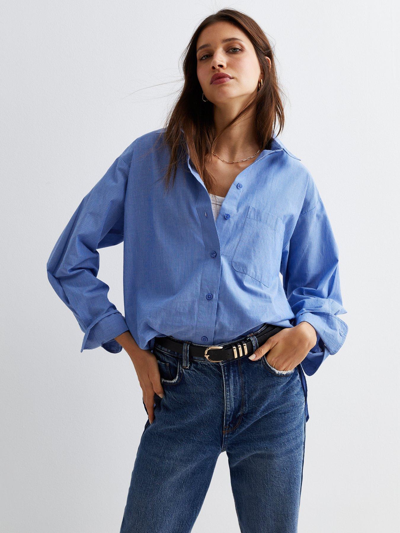 New Look Blue Pinstripe Poplin Long Sleeve Shirt | Very.co.uk