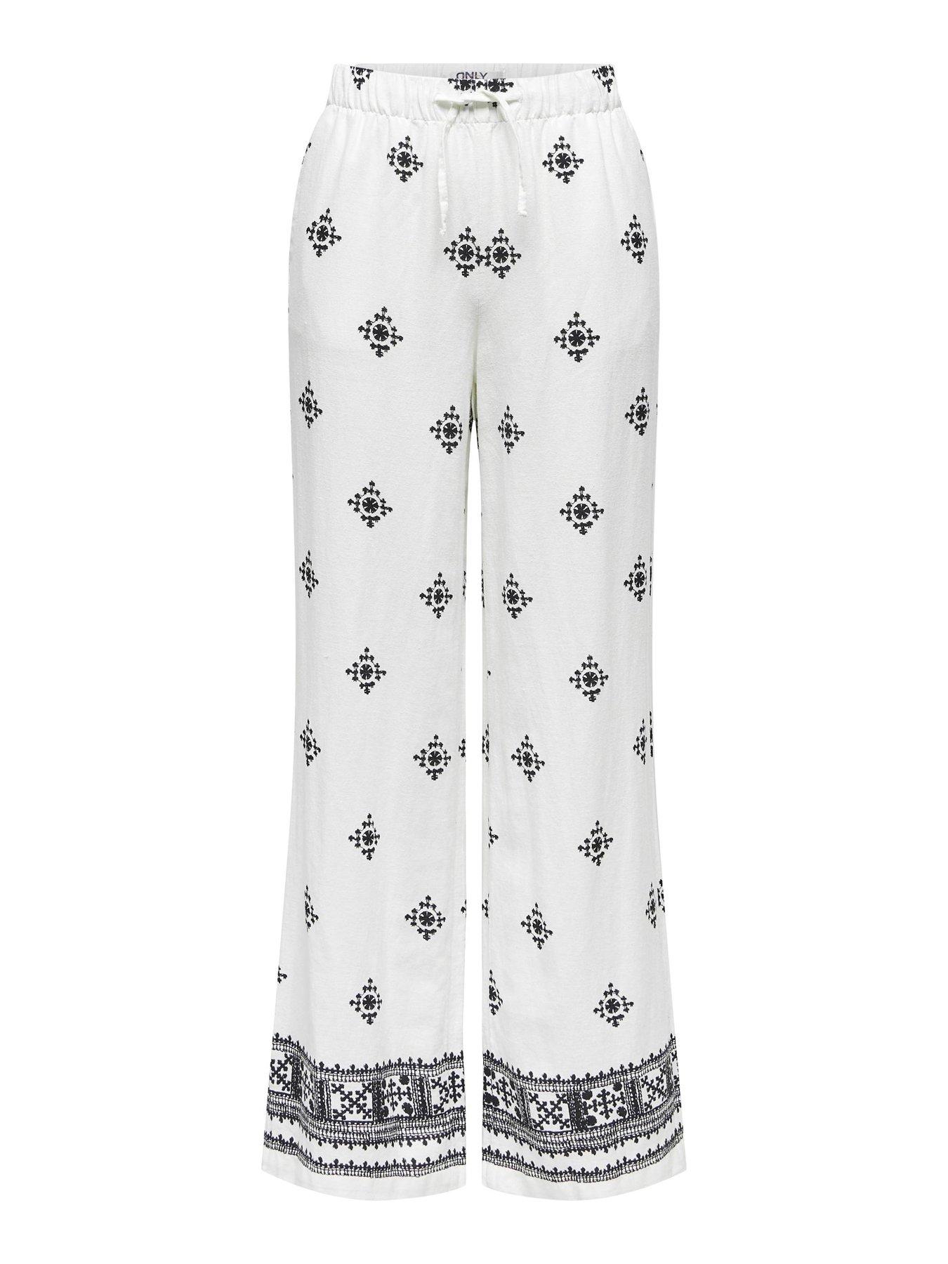 Only Linen Blend Trouser - White, White, Size Xs, Women