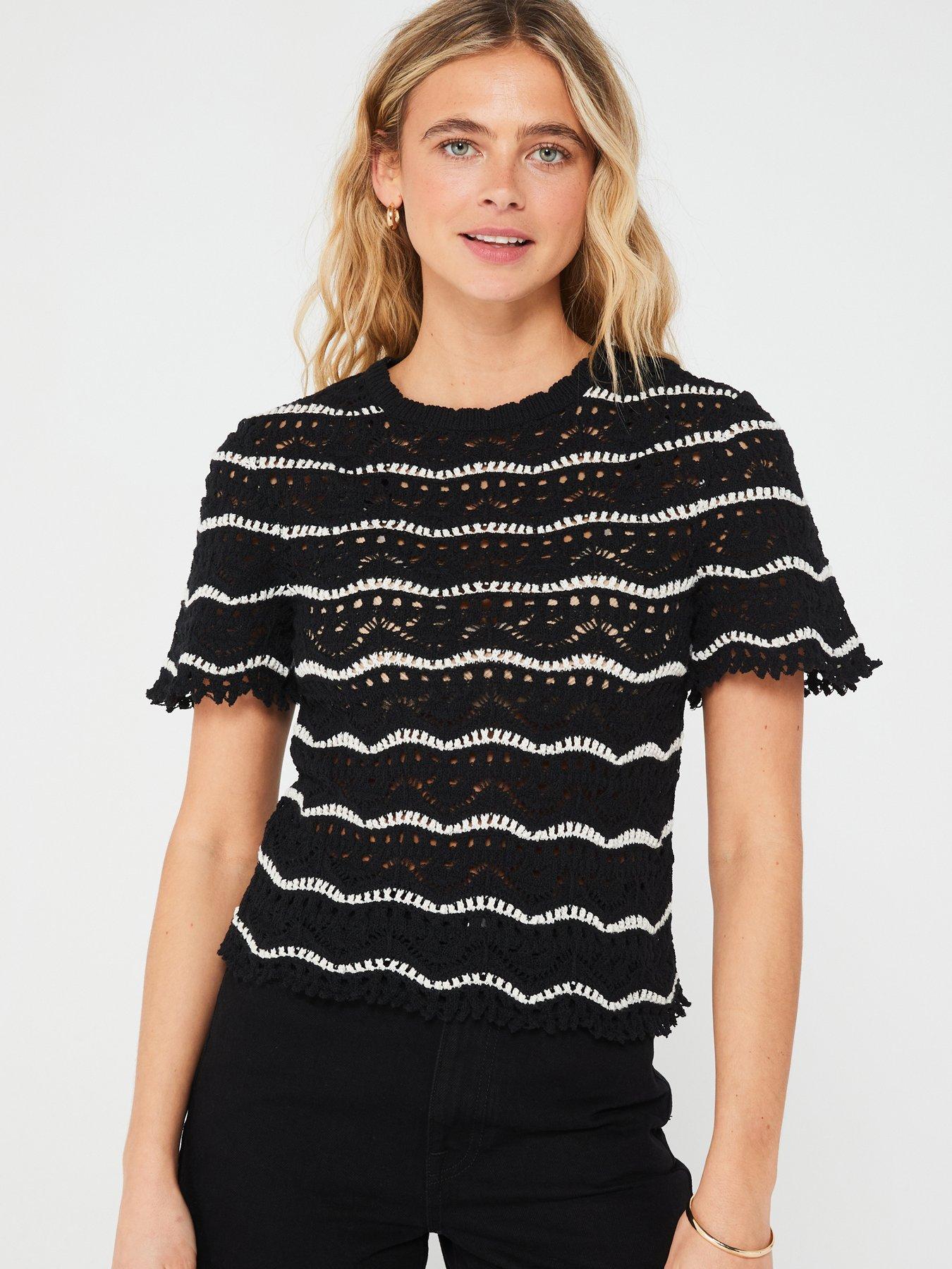 undefined Knitted Stripe Top - Black