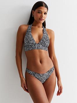 new look black zebra print halter neck bikini top