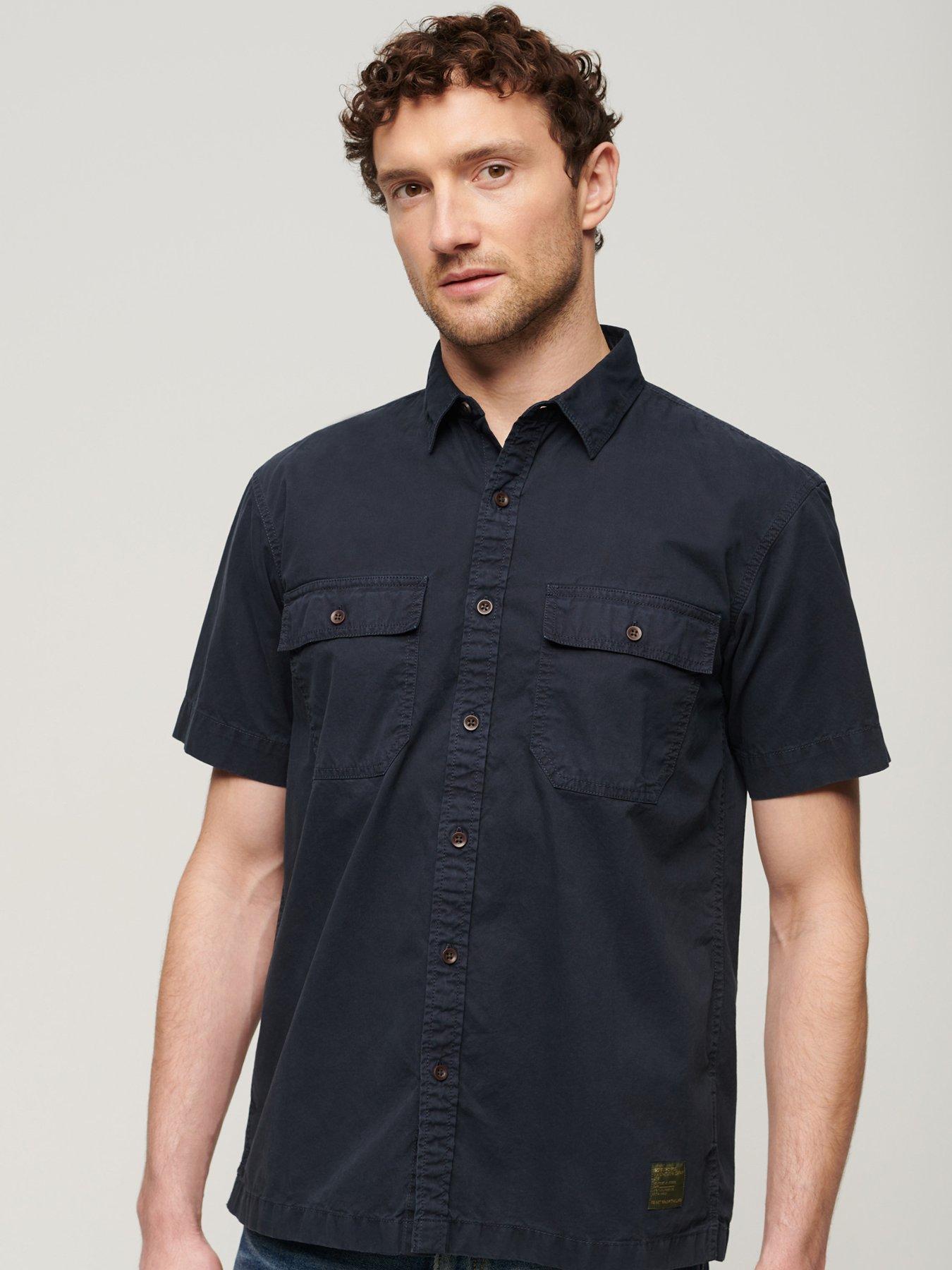 Superdry Military Short Sleeve Shirt - Navy, Navy, Size 2Xl, Men