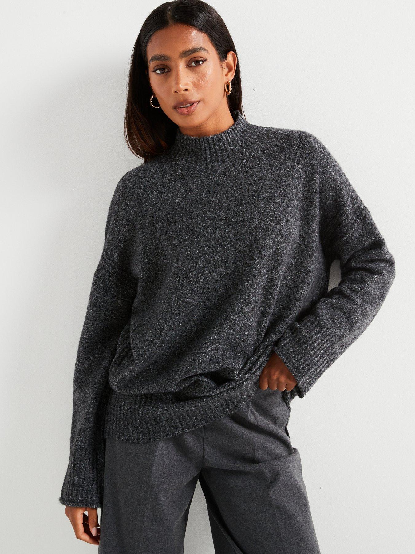 V by Very Funnel Neck Longline Oversized Jumper Charcoal Very