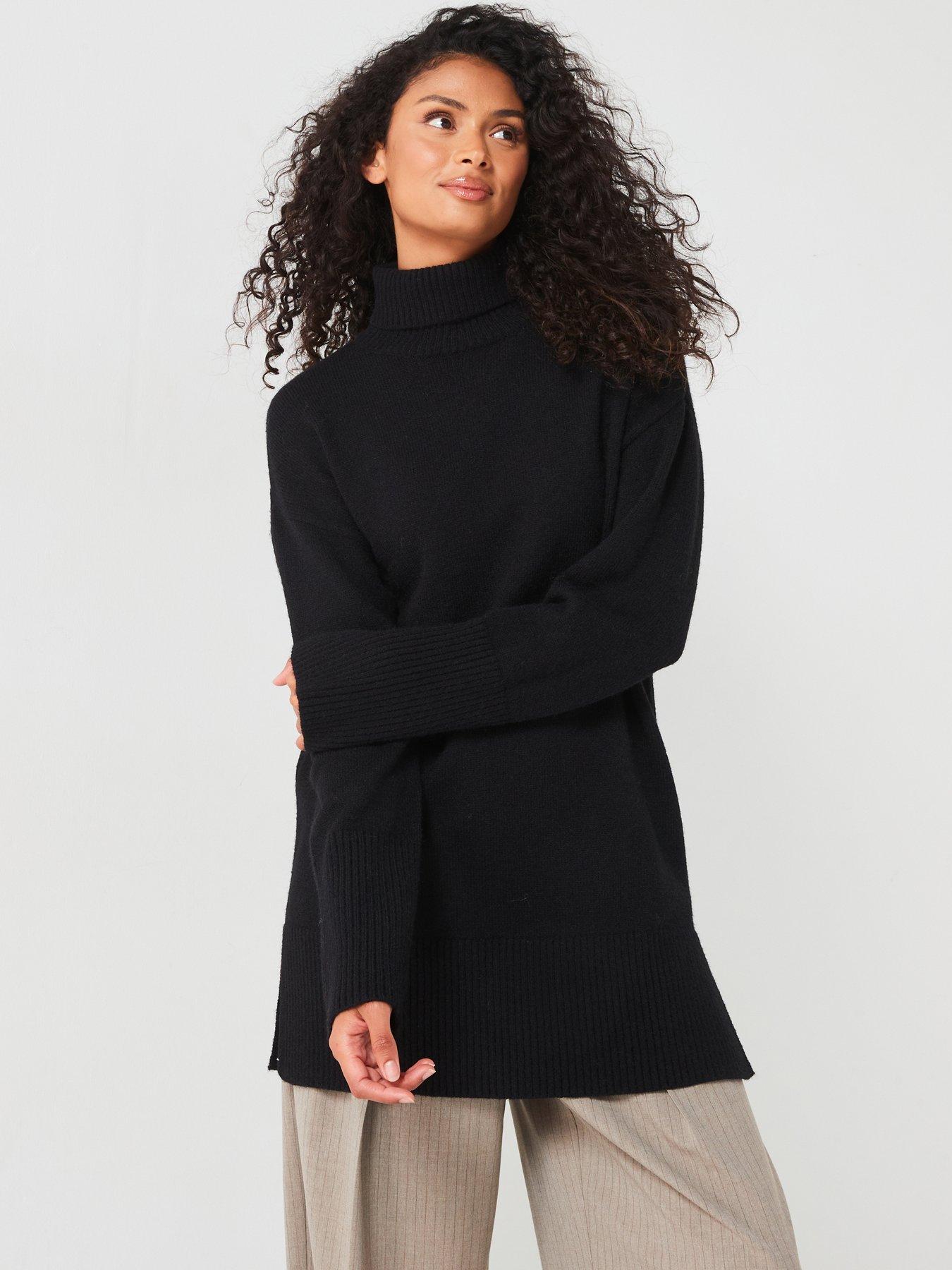undefined Roll Neck Deep Rib Longline Jumper - Black