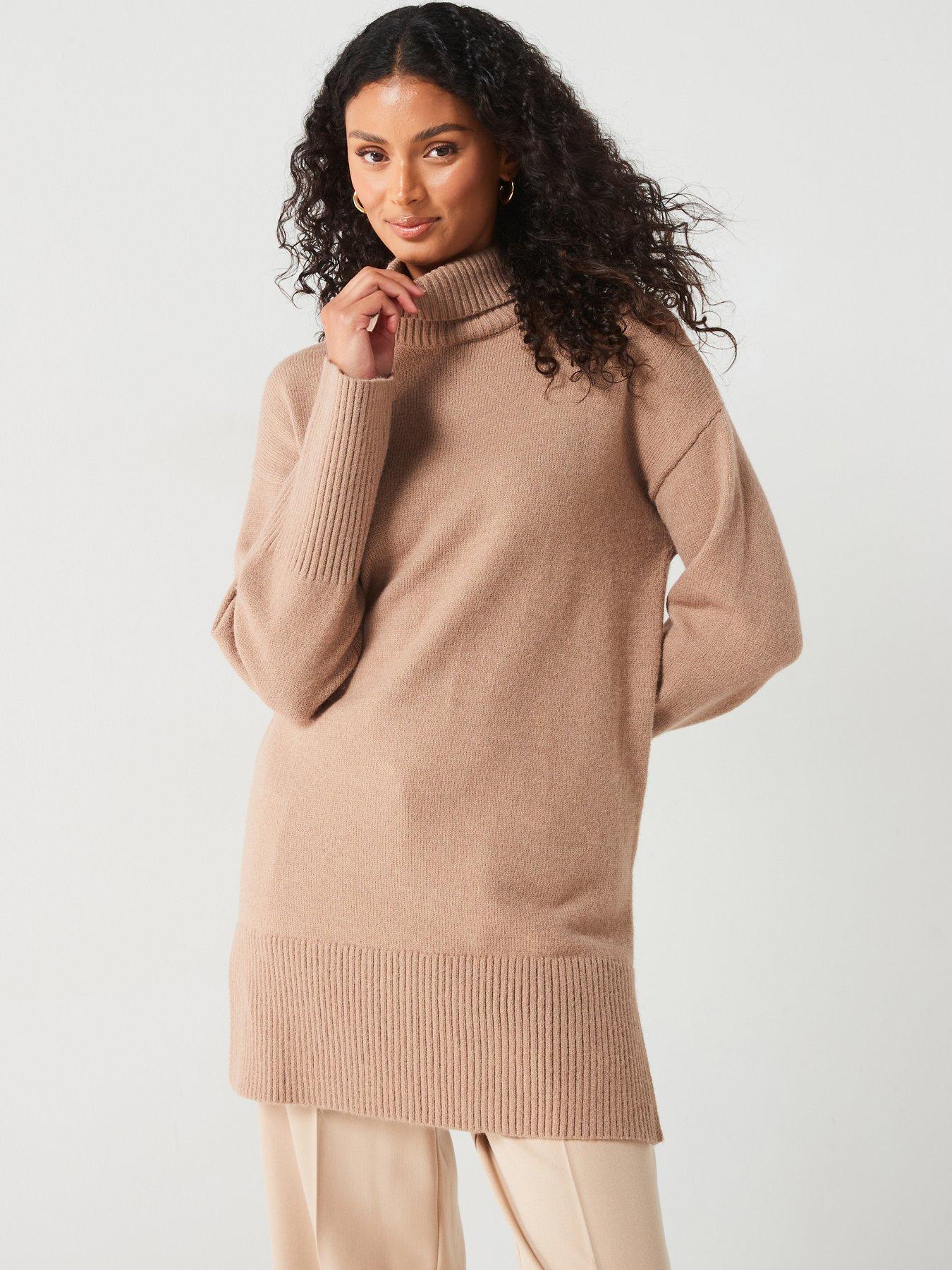 undefined Roll Neck Deep Rib Longline Jumper - Brown