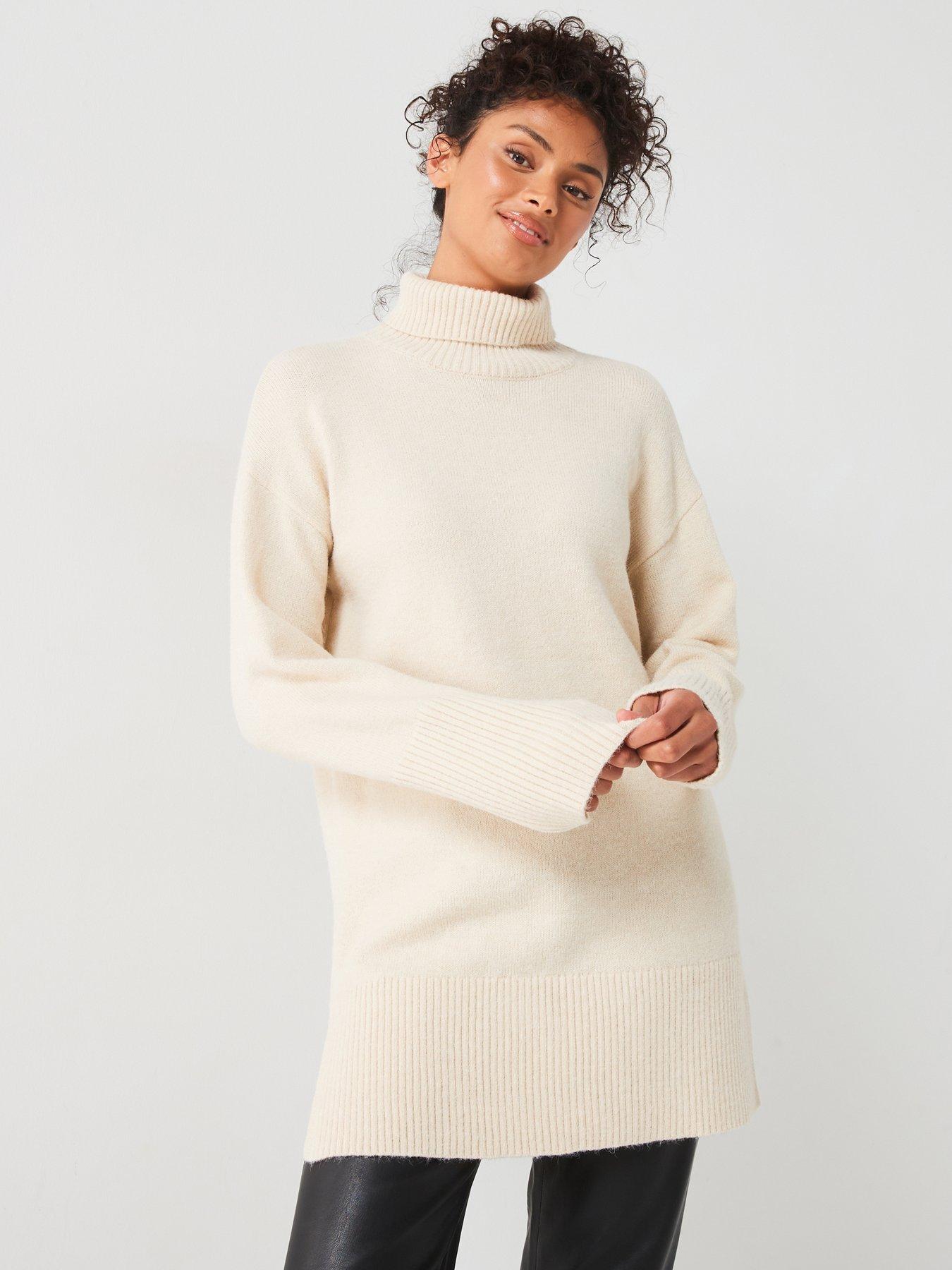 undefined Roll Neck Deep Rib Longline Jumper - Natural