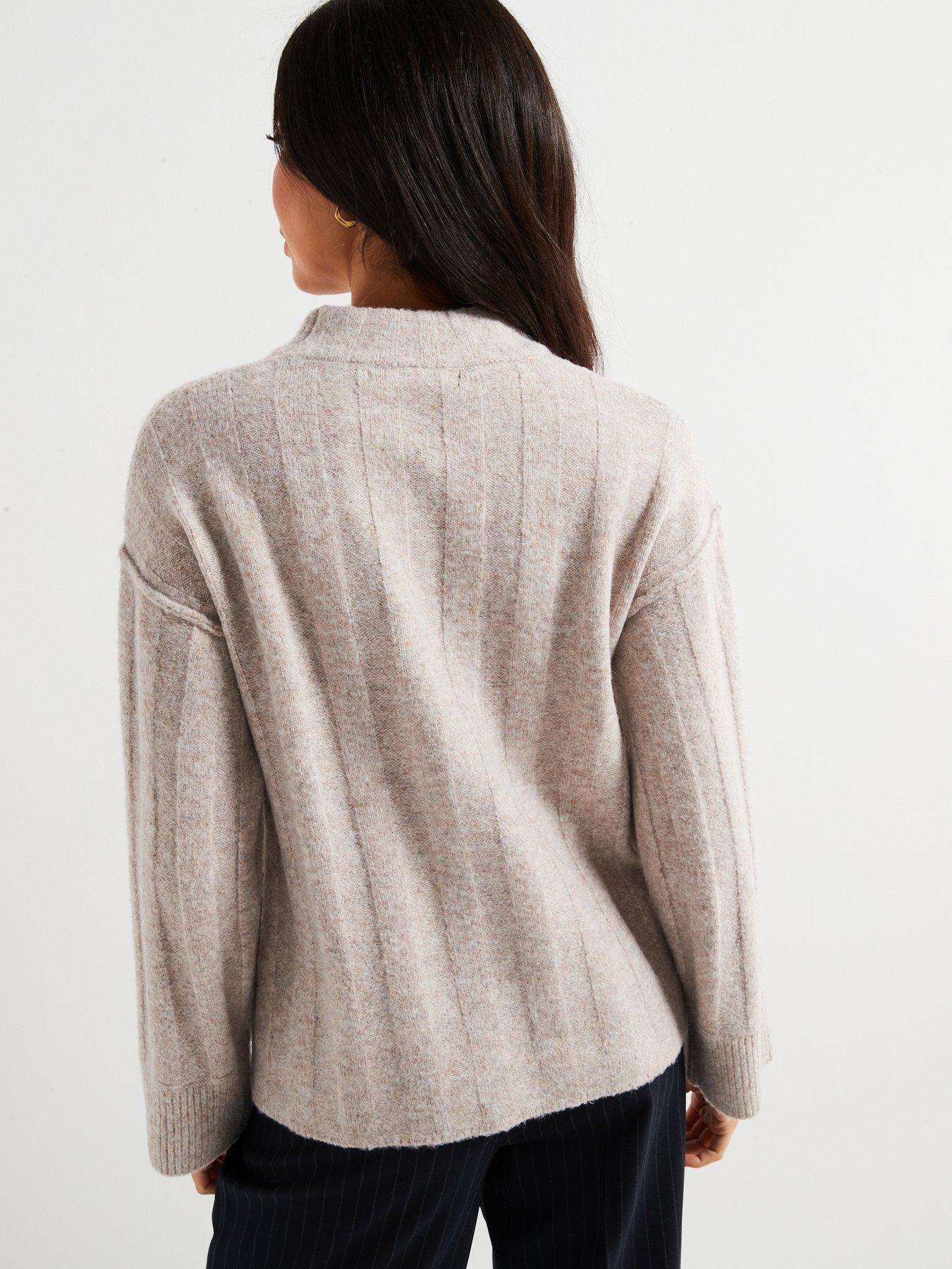 Image 2 of 6 of V by Very Crew Neck Ribbed Oversized Jumper - Oatmeal