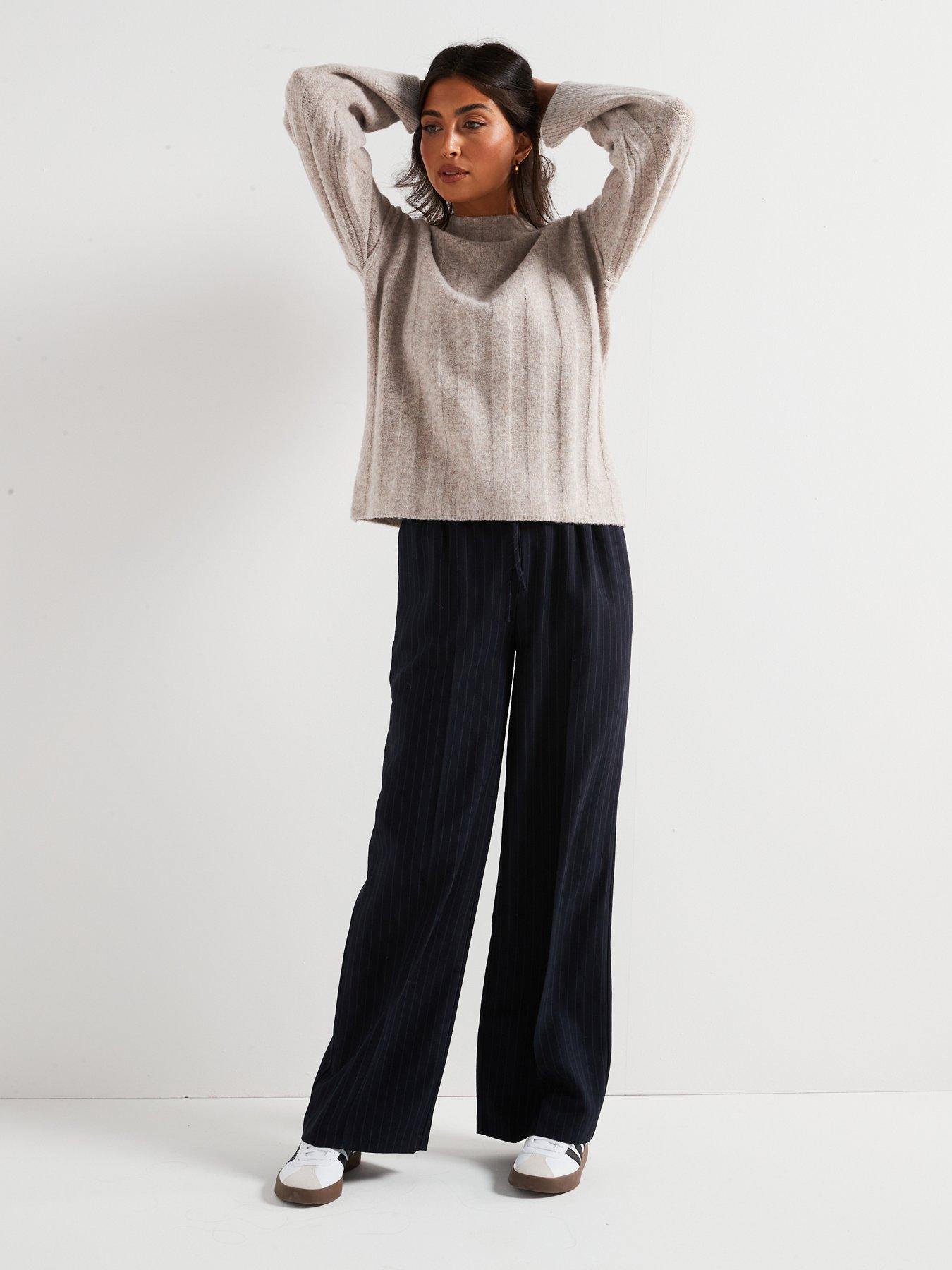 Image 3 of 6 of V by Very Crew Neck Ribbed Oversized Jumper - Oatmeal