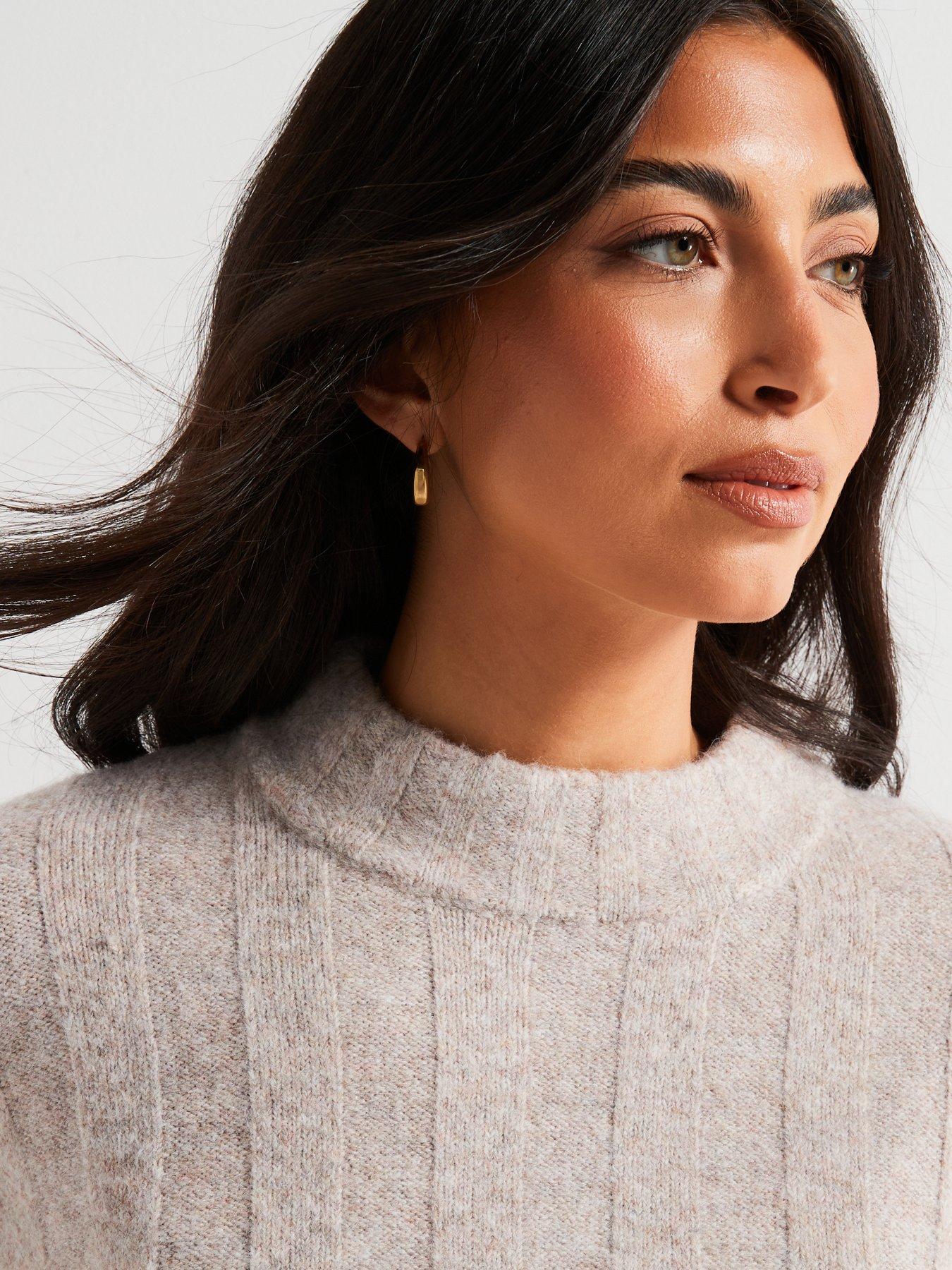 Image 4 of 6 of V by Very Crew Neck Ribbed Oversized Jumper - Oatmeal