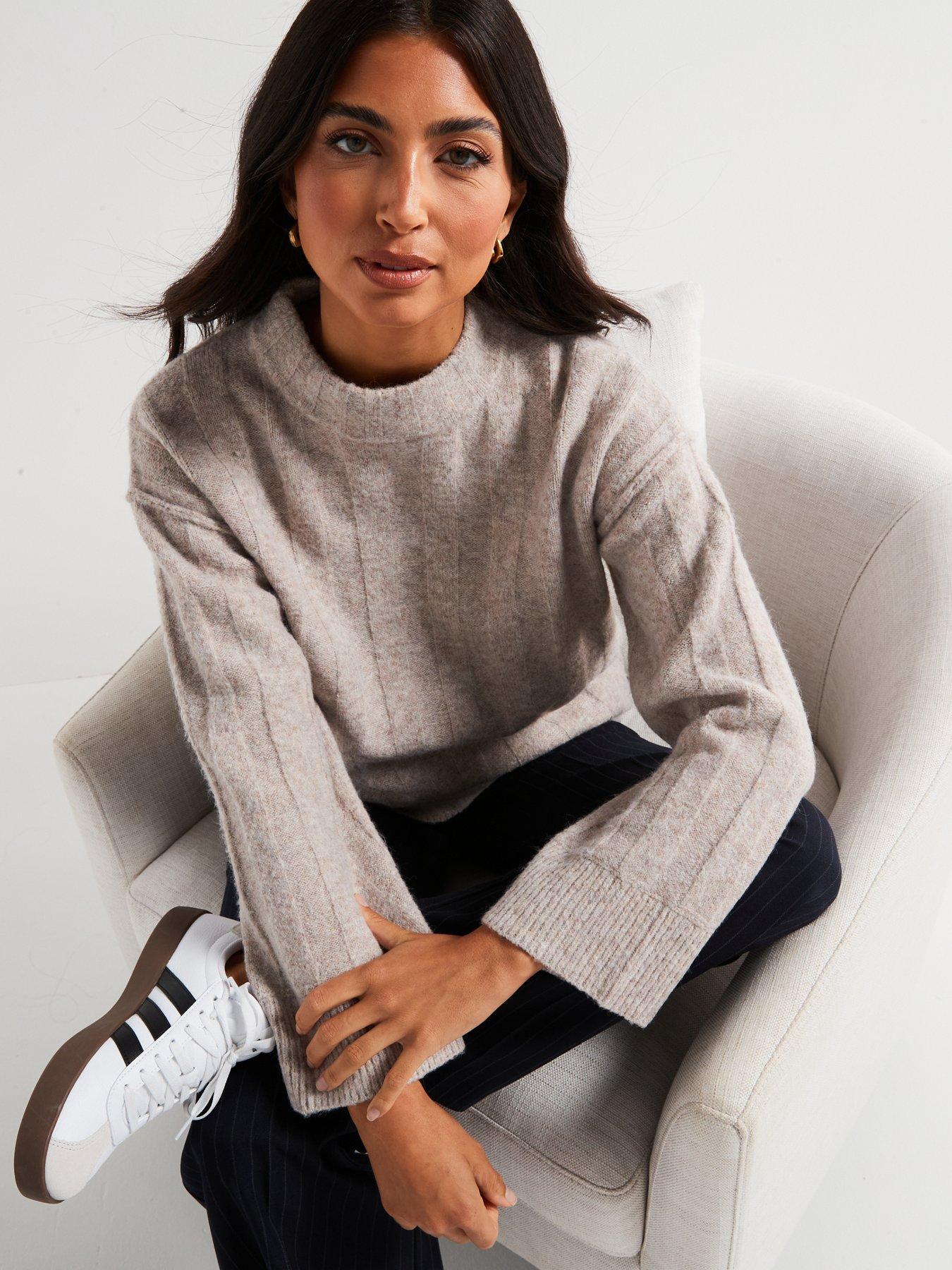 Image 6 of 6 of V by Very Crew Neck Ribbed Oversized Jumper - Oatmeal