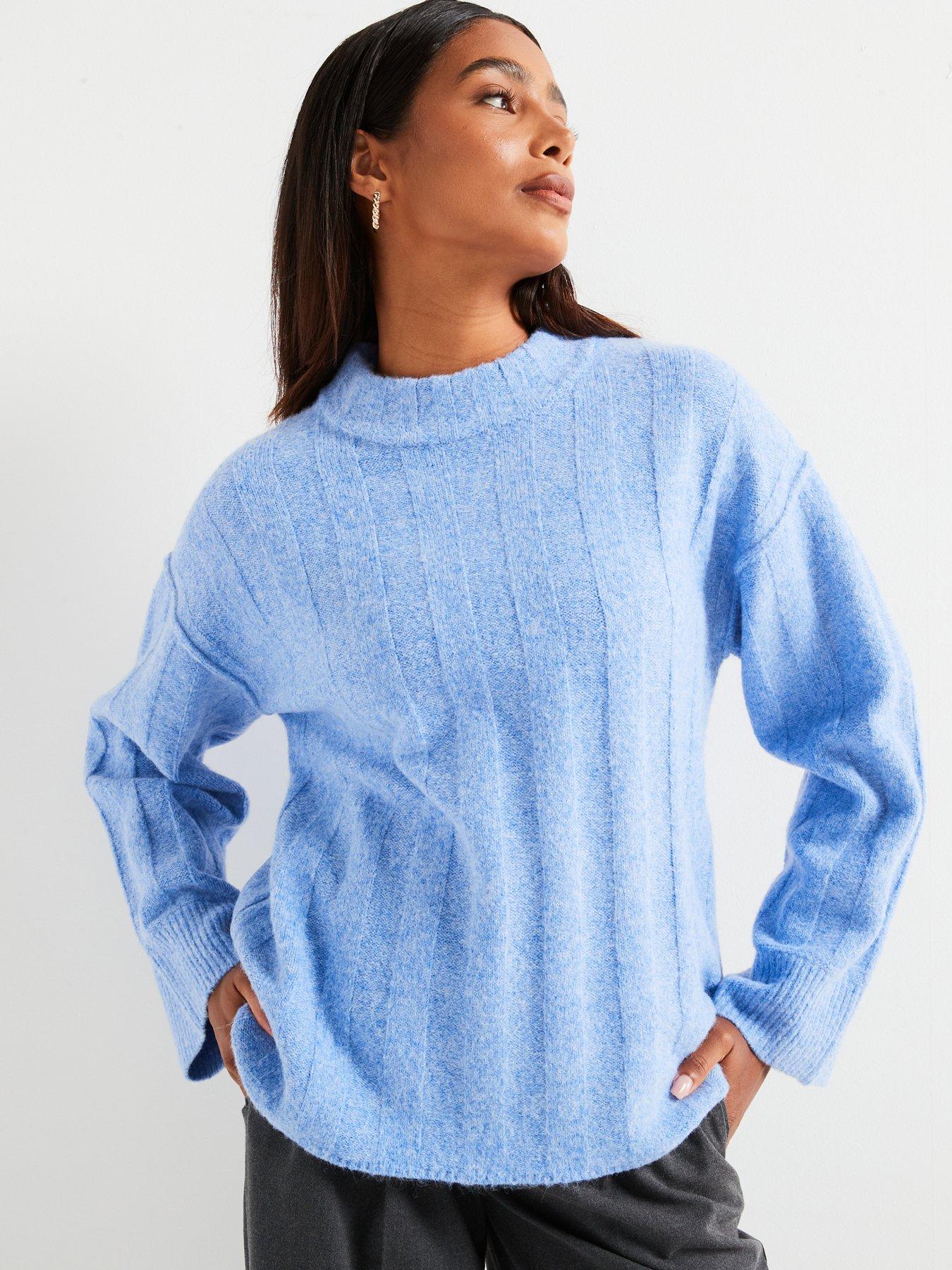Large V Neck Ribbed Hem Jumper