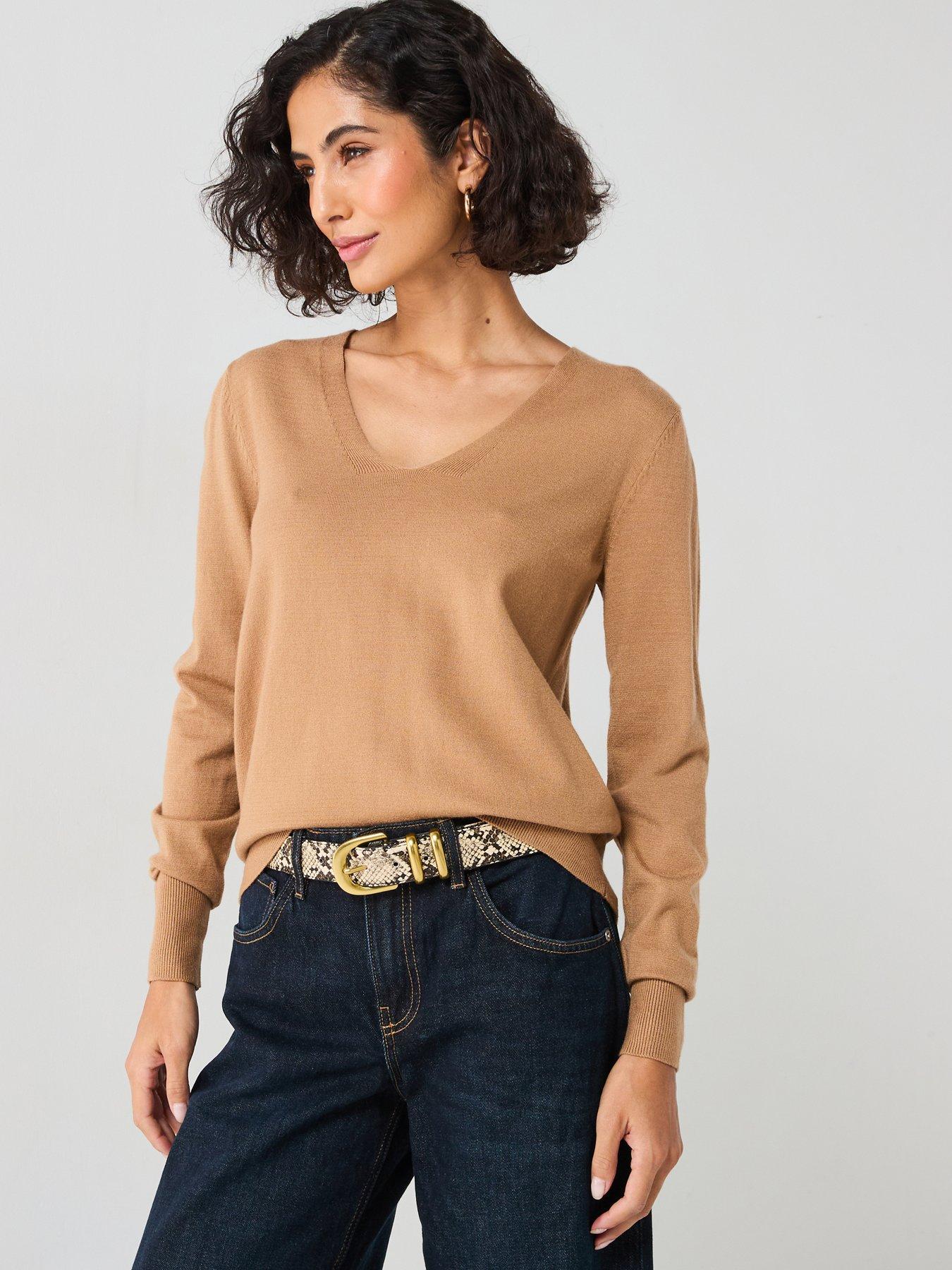 Image 1 of 5 of Everyday V Neck Knitted Jumper - Neutral