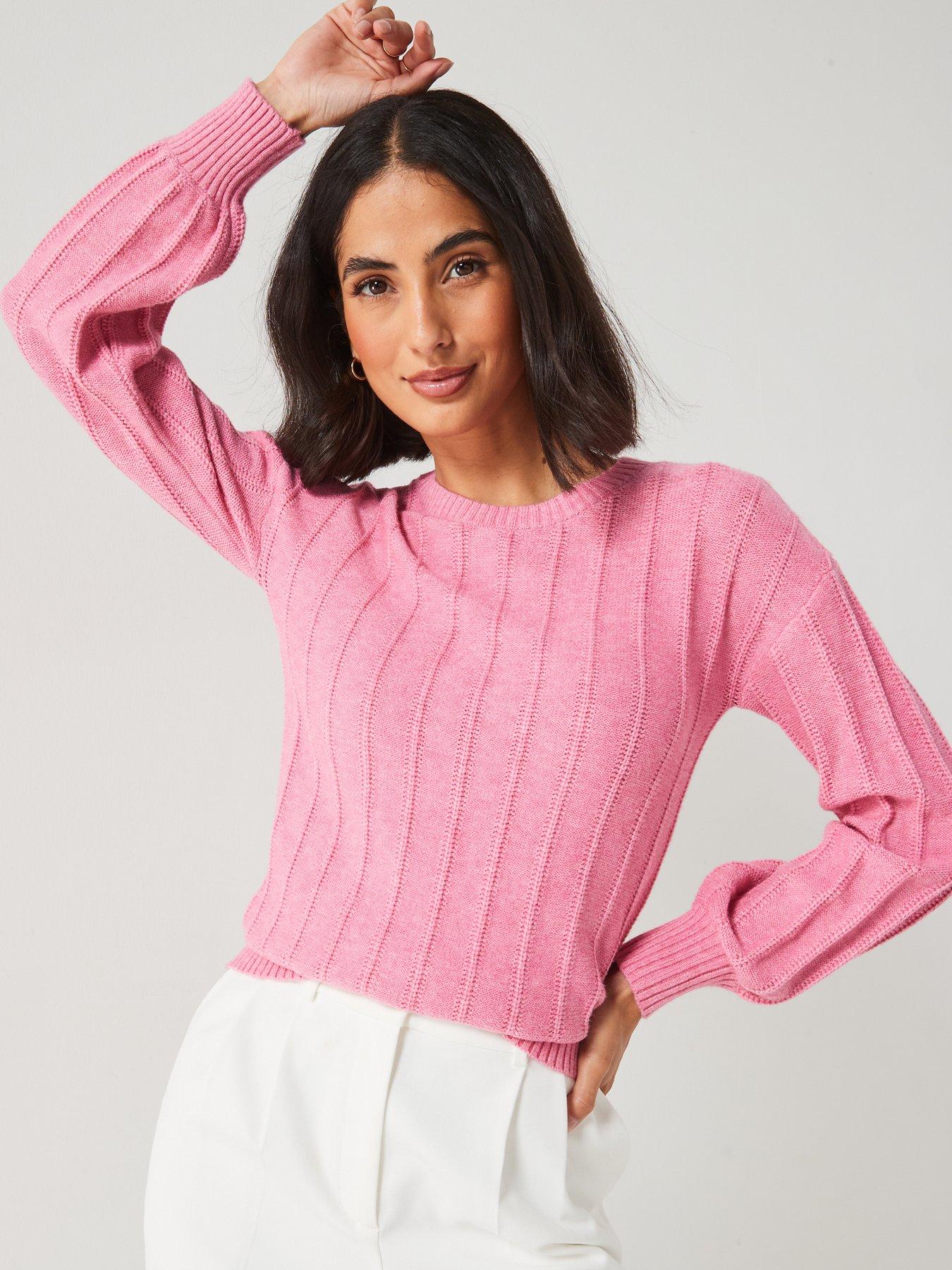 undefined Crew Neck Ribbed Jumper - Pink