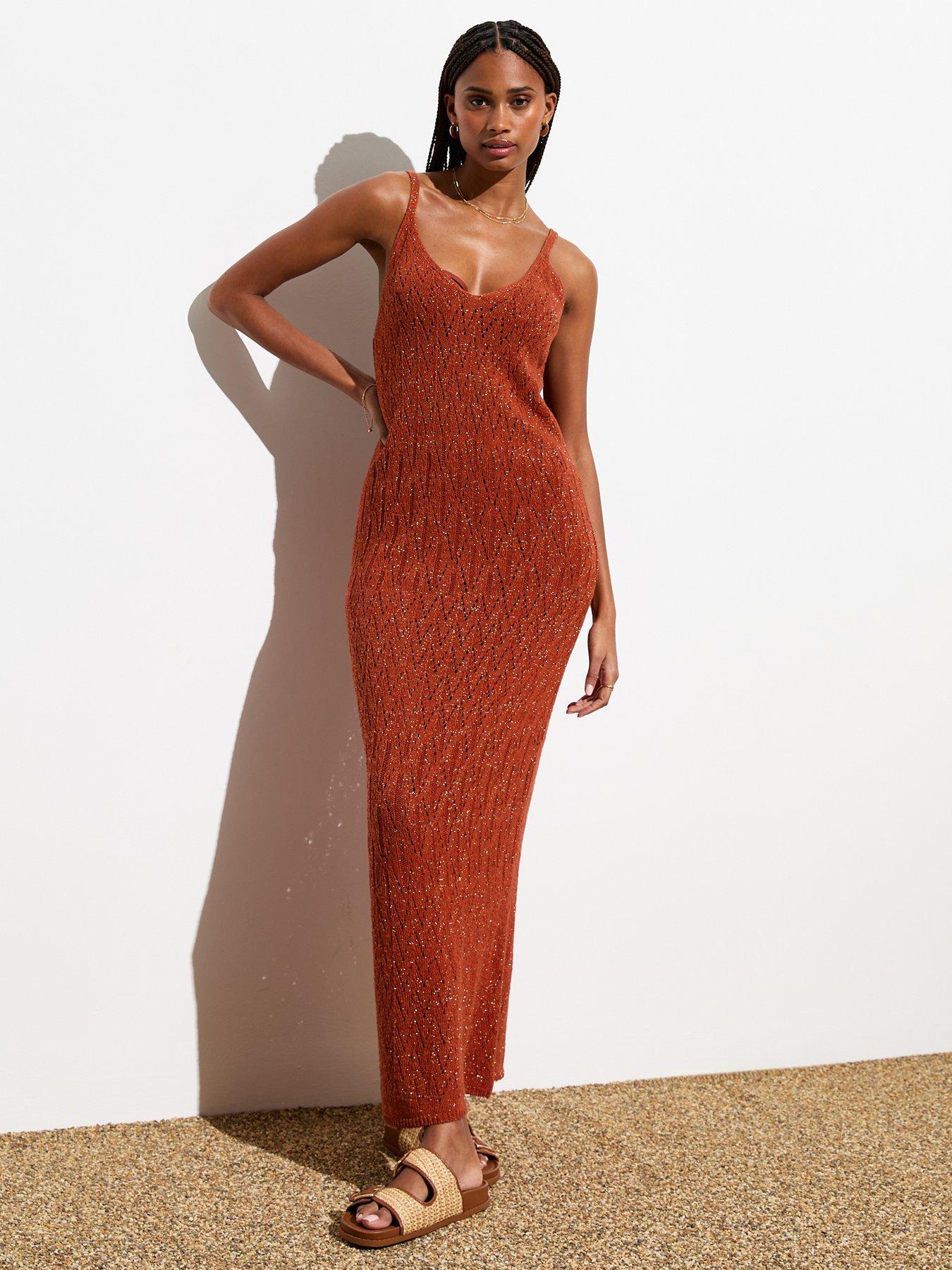 New Look Rust Glitter Crochet Maxi Beach Dress Very