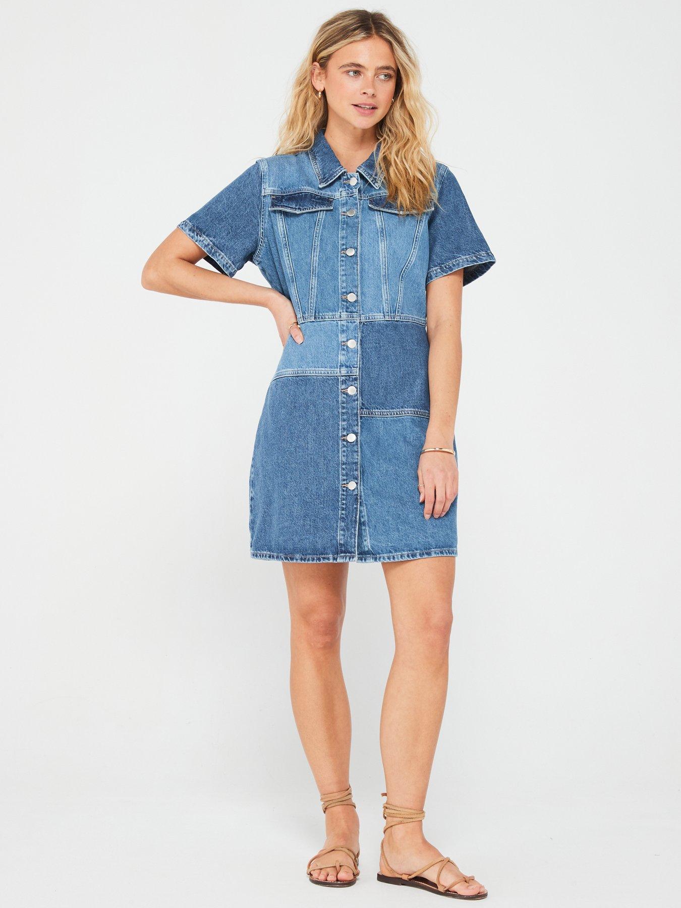 Only Patched Denim Dress - Blue | Very.co.uk