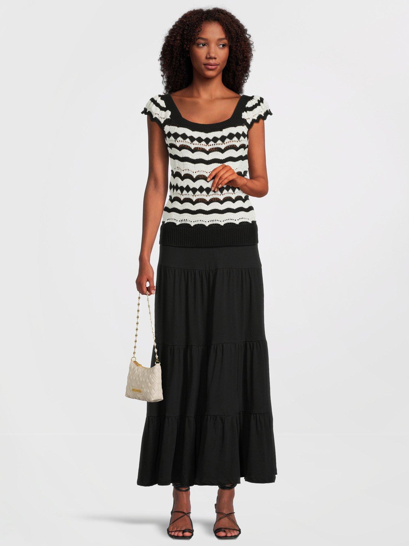 Black cotton tiered maxi skirt hotsell