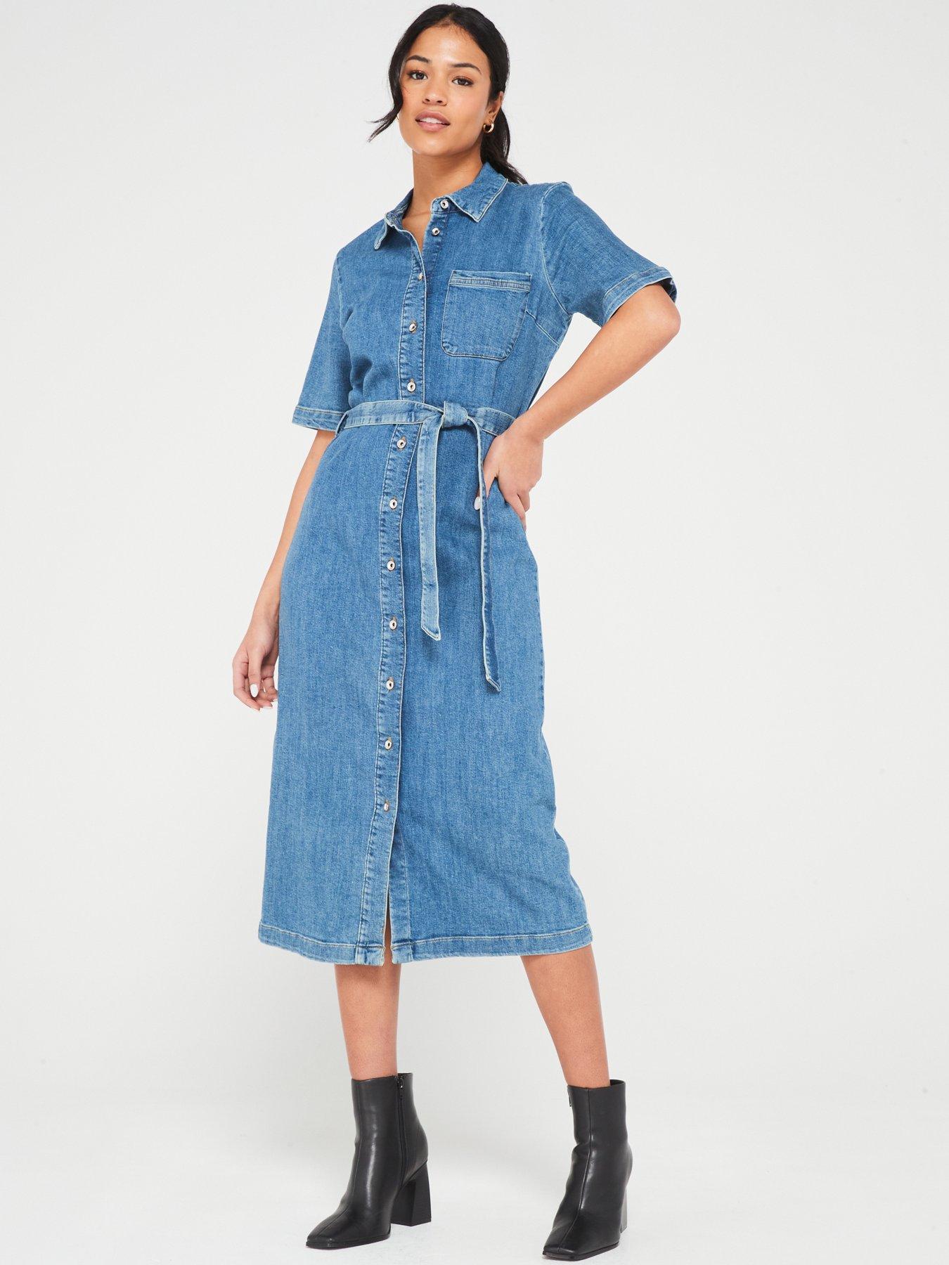 Denim Midi Shirt Dress Medium Blue