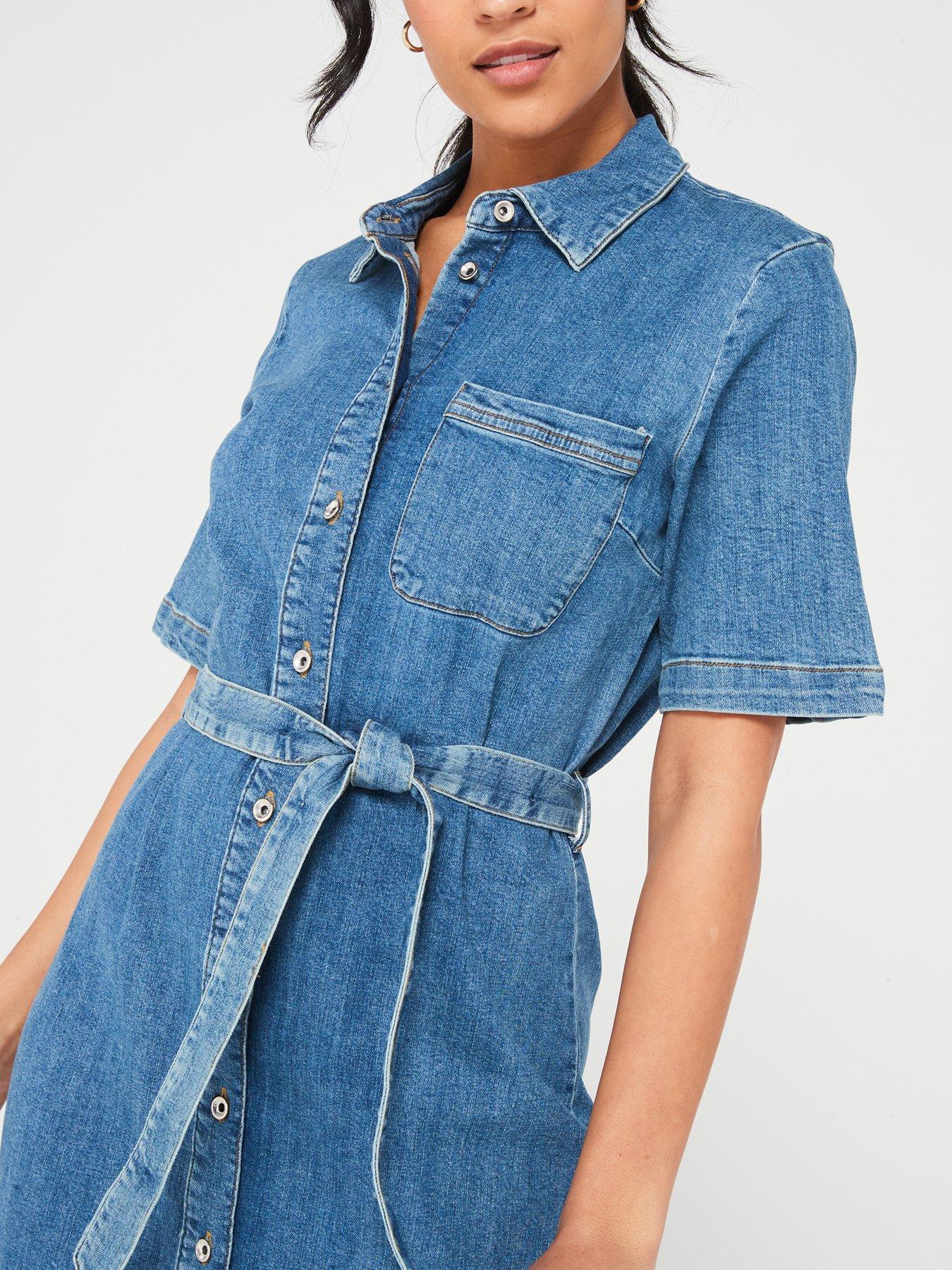 Denim Midi Shirt Dress Medium Blue