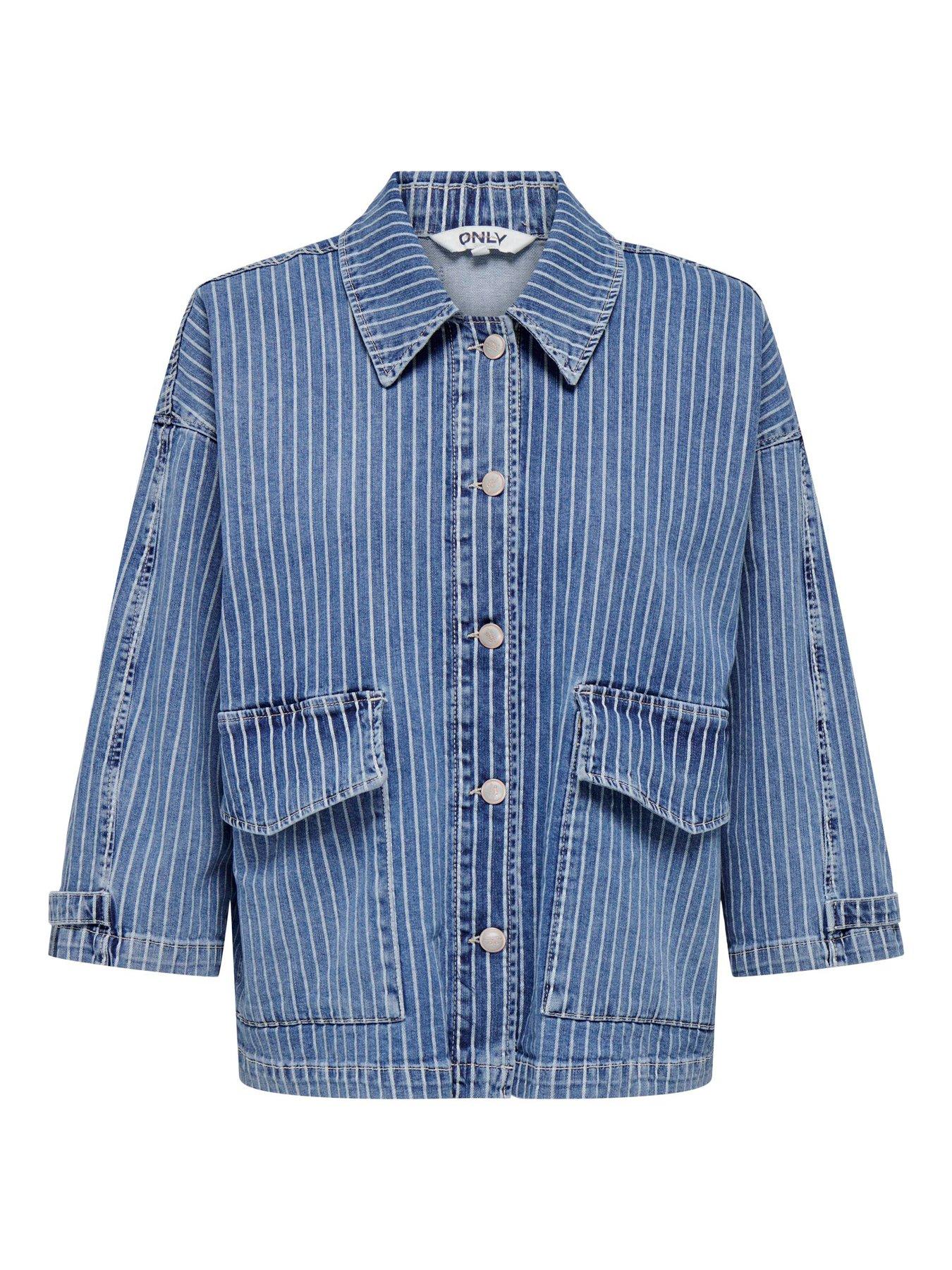 Denim jacket with stripes hotsell