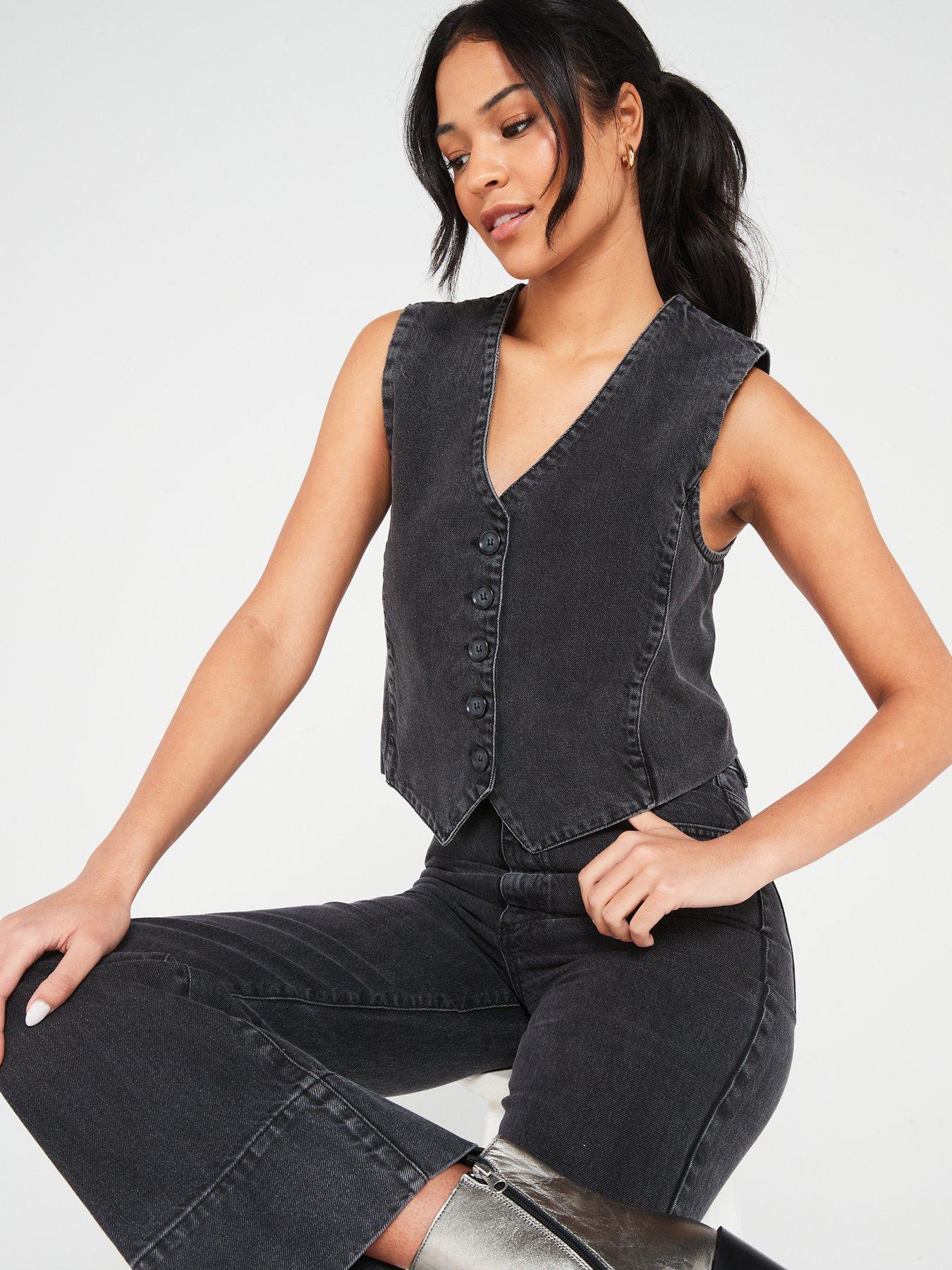 Only Denim Sleeveless Waistcoat Washed Black
