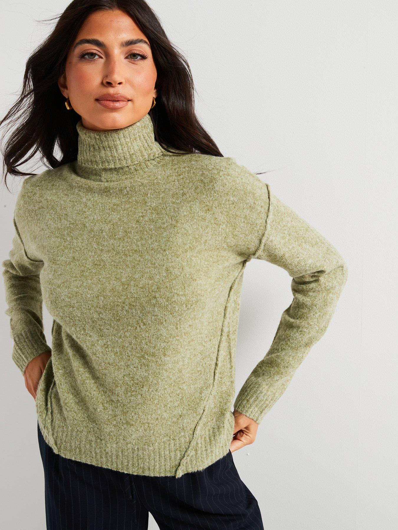 undefined Roll Neck Seam Detail Jumper - Green