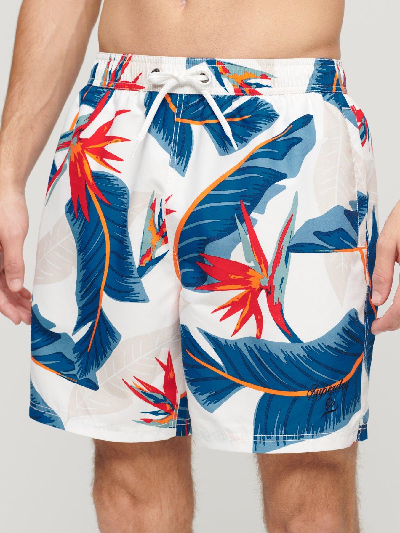 Superdry Recycled Hawaiian Print 17" Swim Shorts - White