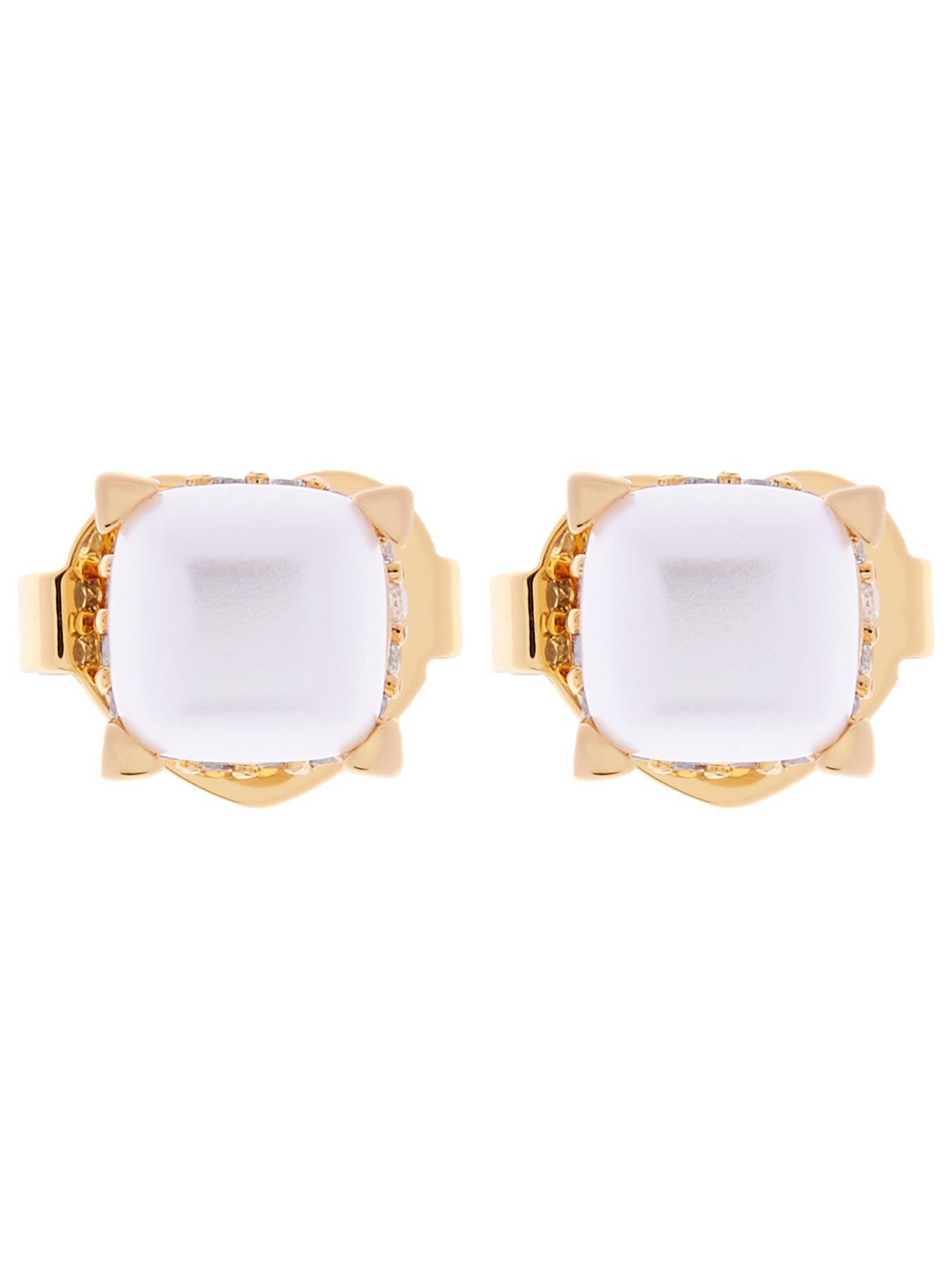 Product photograph of Kate Spade New York Little Luxuries Square Studs - Cream Gold from very.co.uk