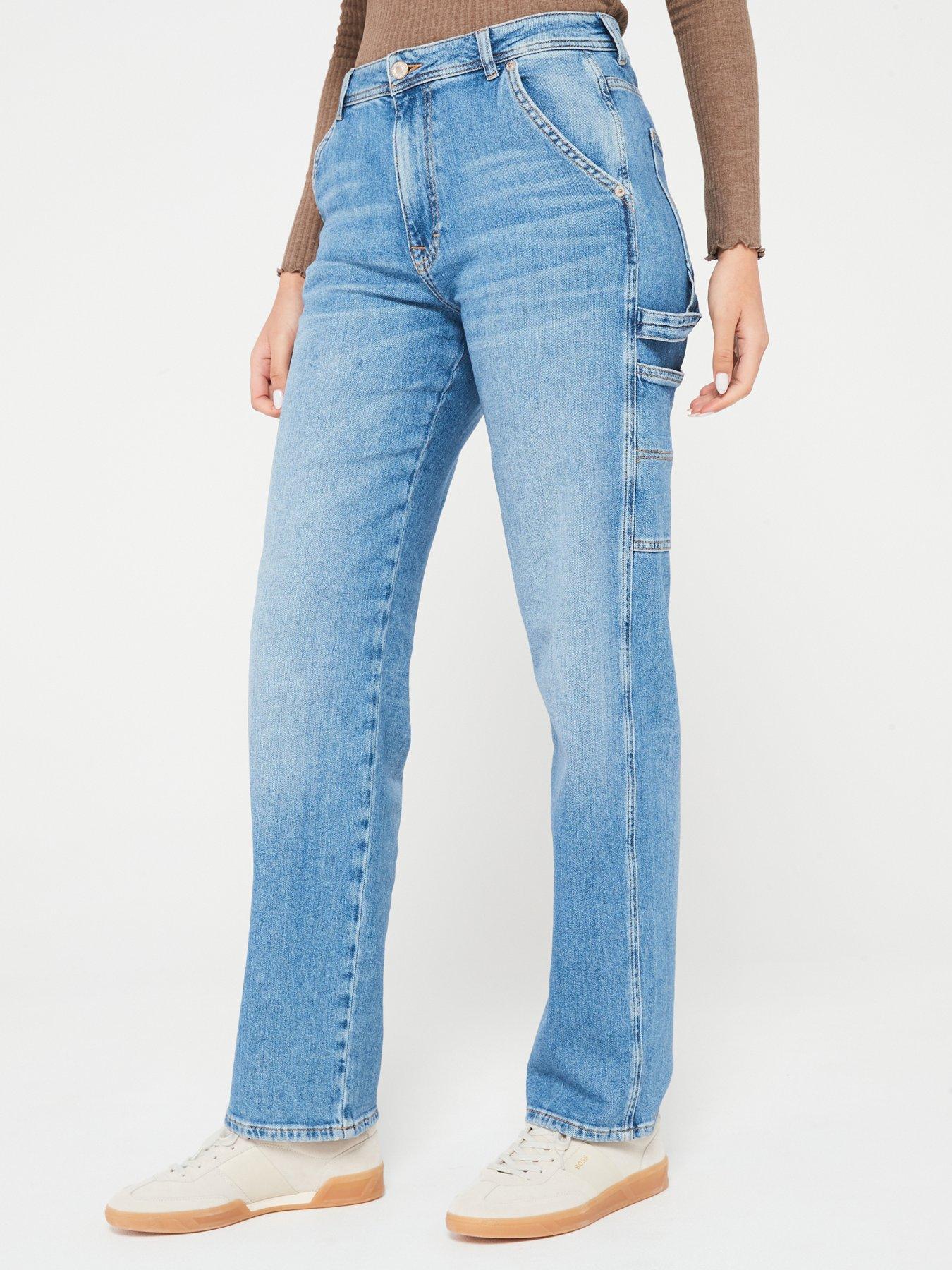 ONLY Blue Mid Rise Straight Leg Jeans