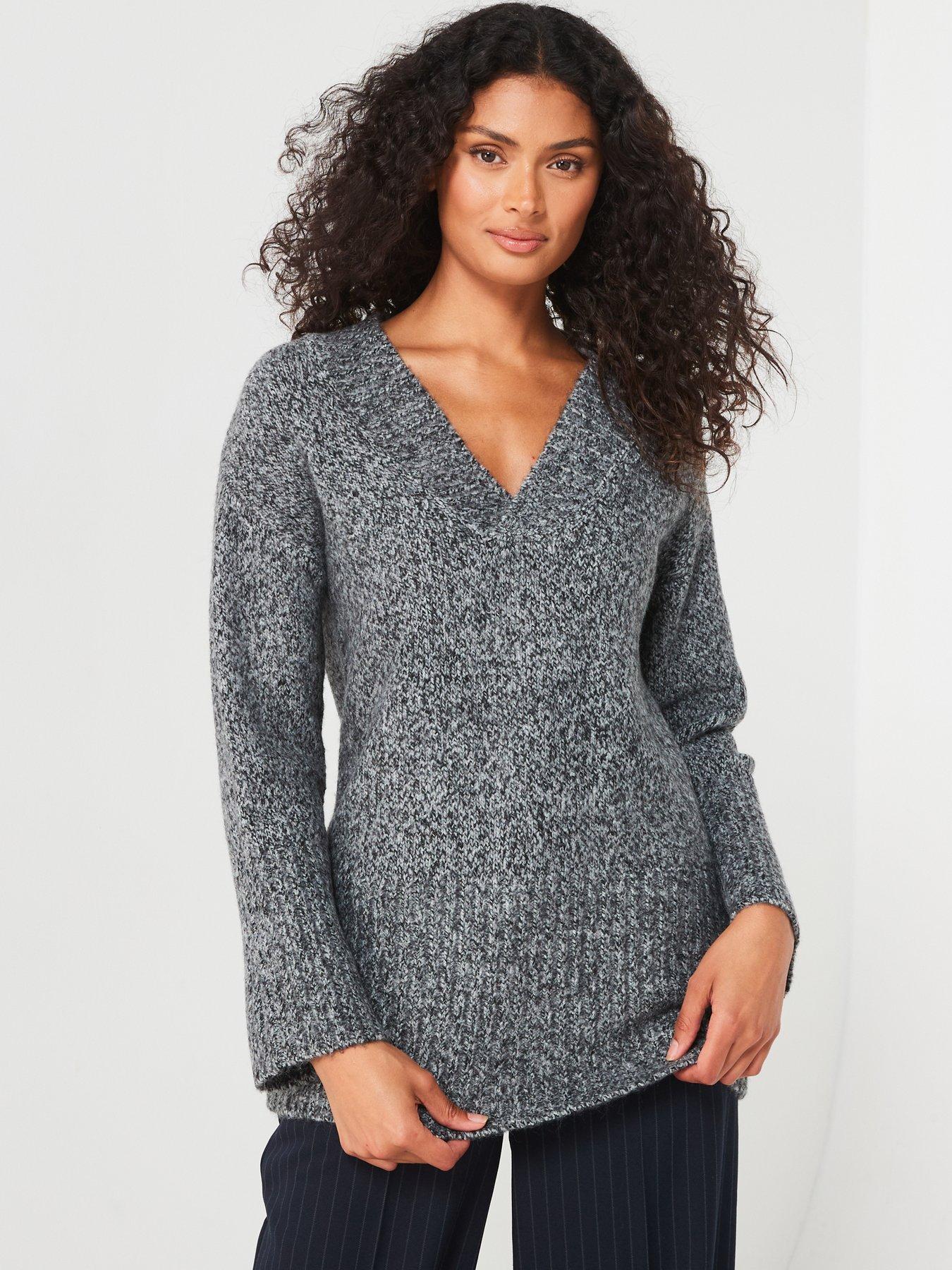 V by Very V Neck Rib Detail Jumper Grey Very