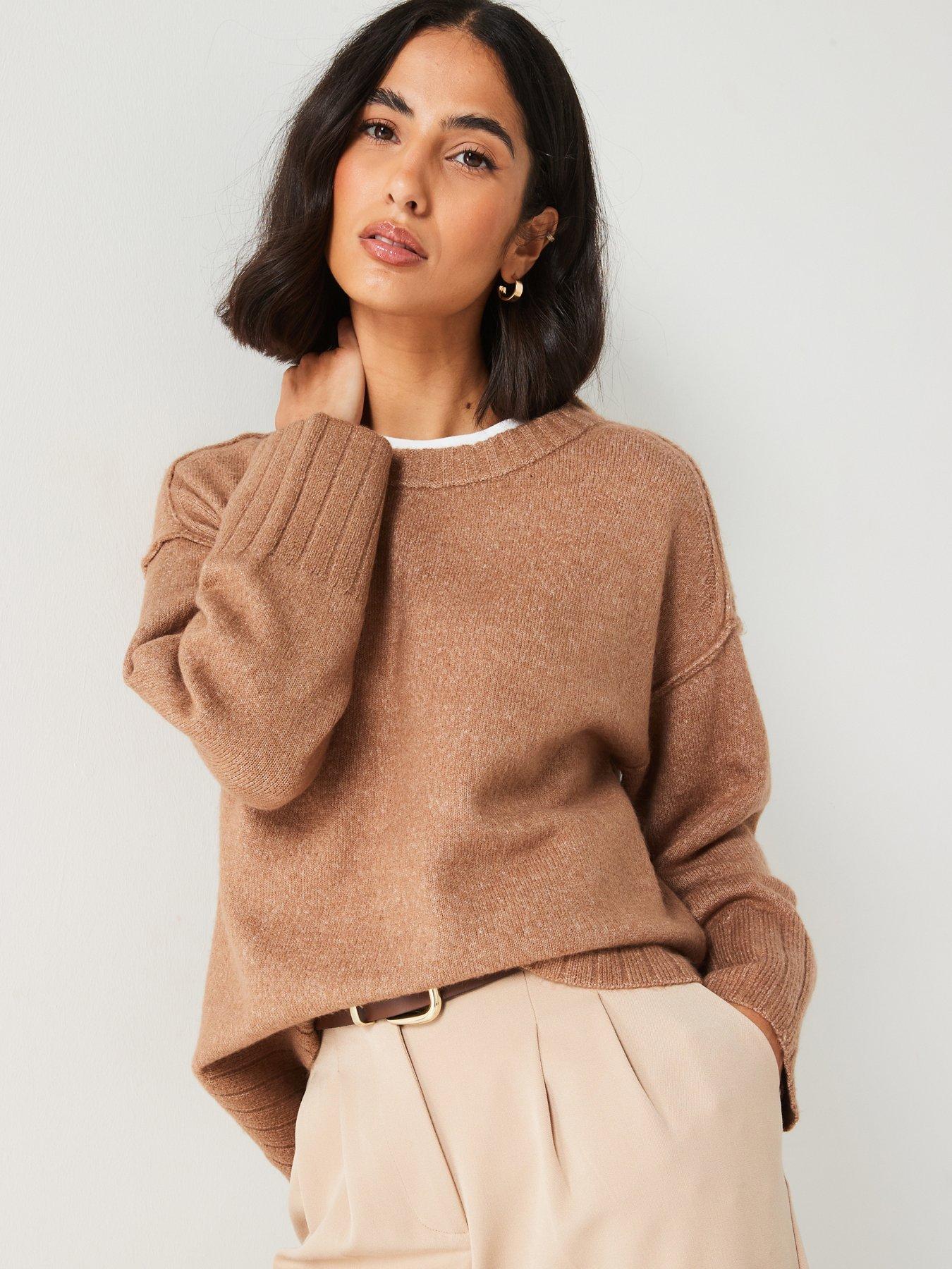 undefined Crew Neck Rib Detail Jumper - Neutral