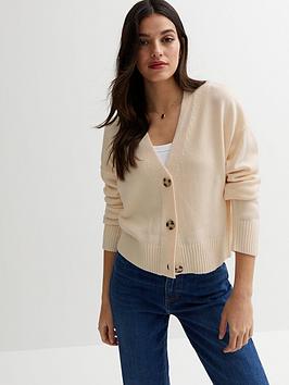 new look knit button front cardigan - cream