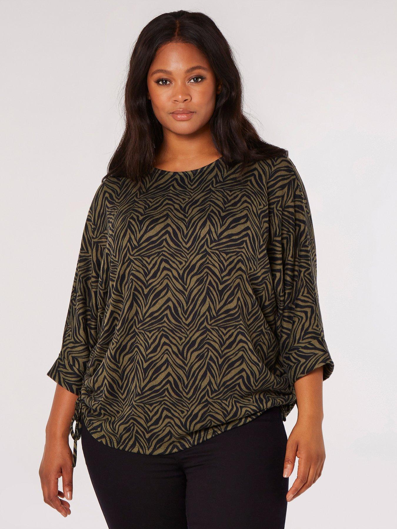 Apricot Curve Wavy Zebra Drawstring Top